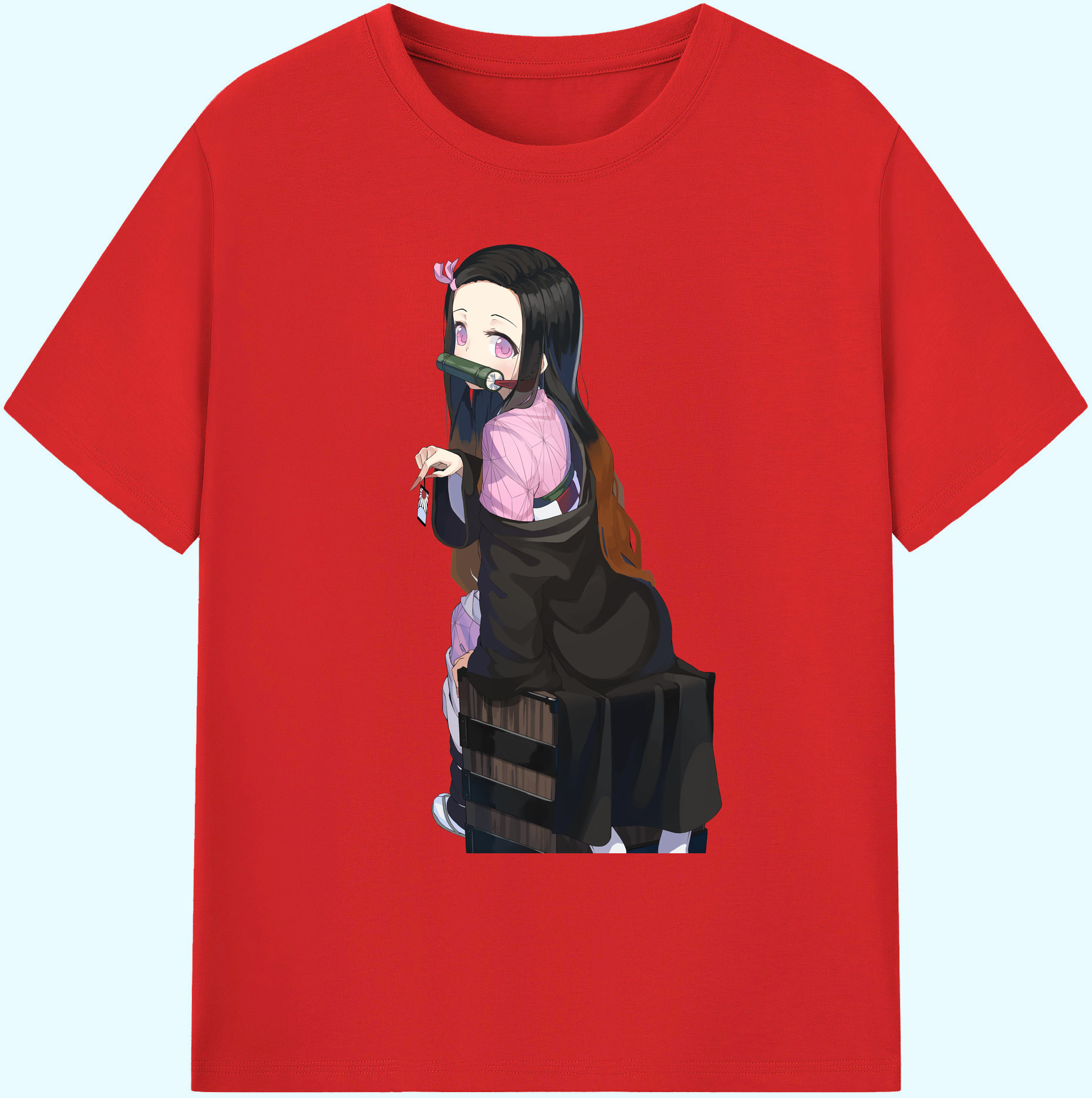 （画像用） 鬼滅の刃（きめつのやいば）竈門 禰󠄀豆子／かまど ねずこ Kamado Nezuko 綿100％ メンズ半袖Tシャツ｜肌触りやわらか＆通気性