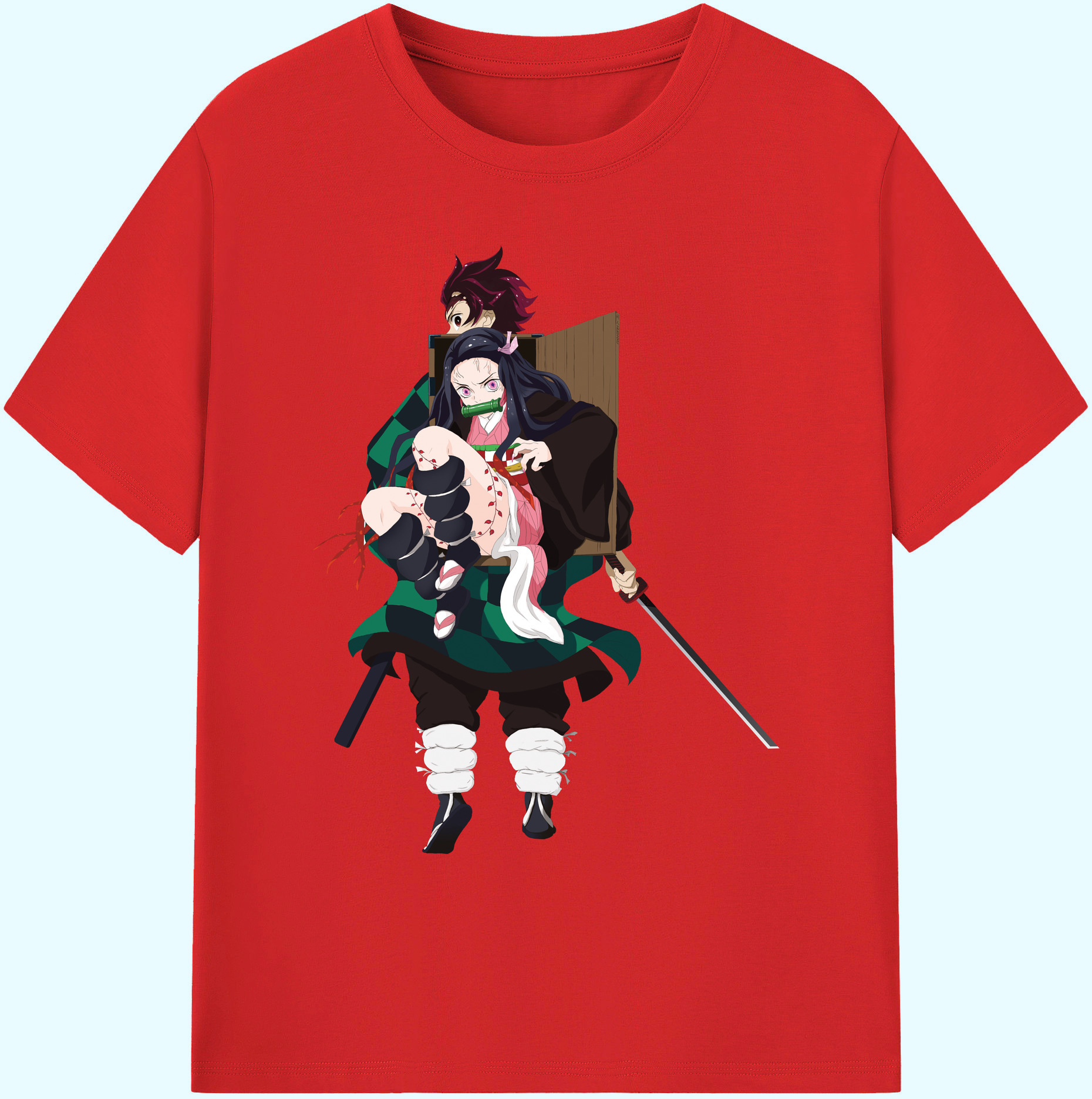 （画像用） 鬼滅の刃（きめつのやいば）竈門 禰󠄀豆子／かまど ねずこ Kamado Nezuko 綿100％ メンズ半袖Tシャツ｜肌触りやわらか＆通気性