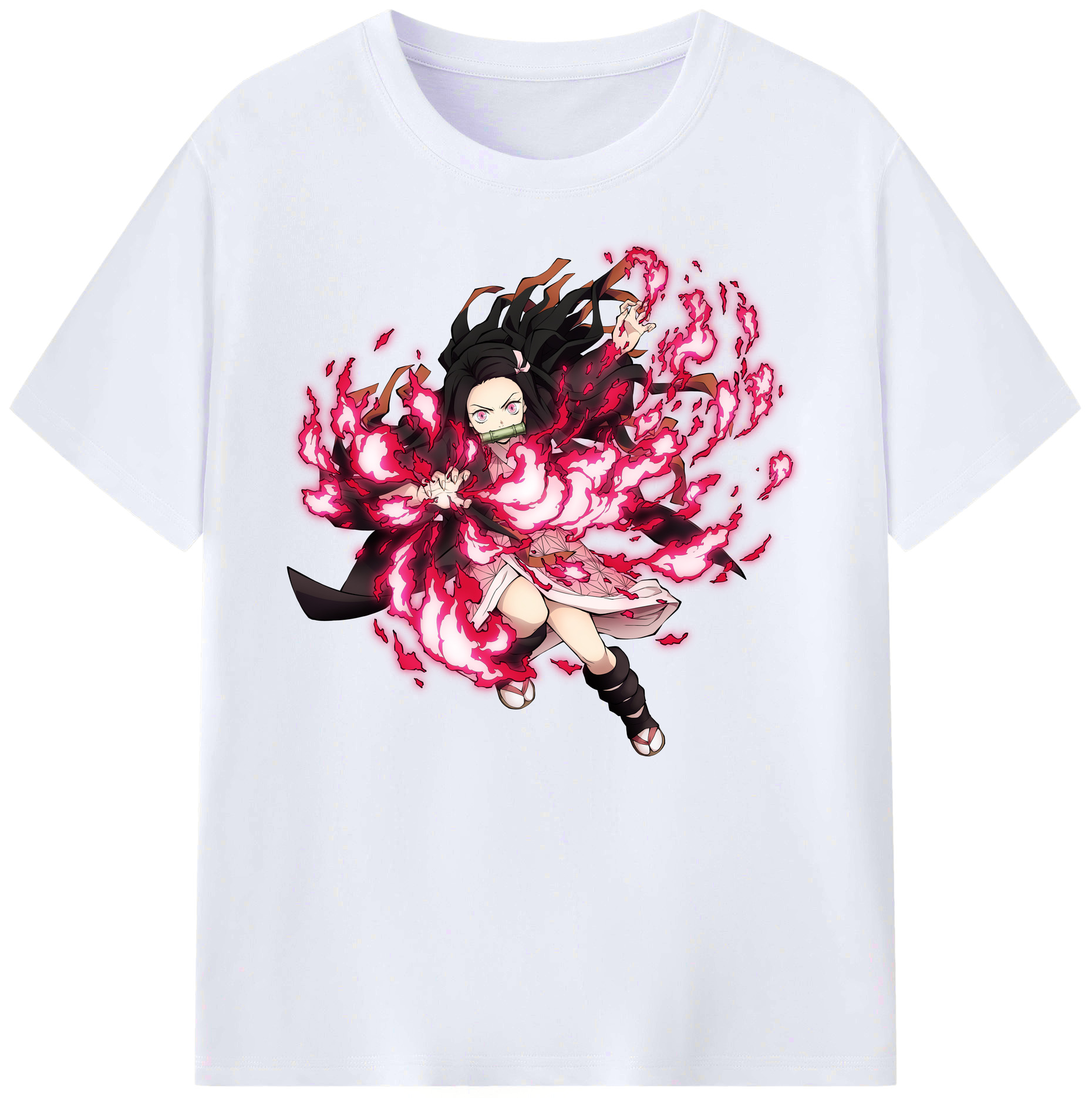 （画像用） 鬼滅の刃（きめつのやいば）竈門 禰󠄀豆子／かまど ねずこ Kamado Nezuko 綿100％ メンズ半袖Tシャツ｜肌触りやわらか＆通気性