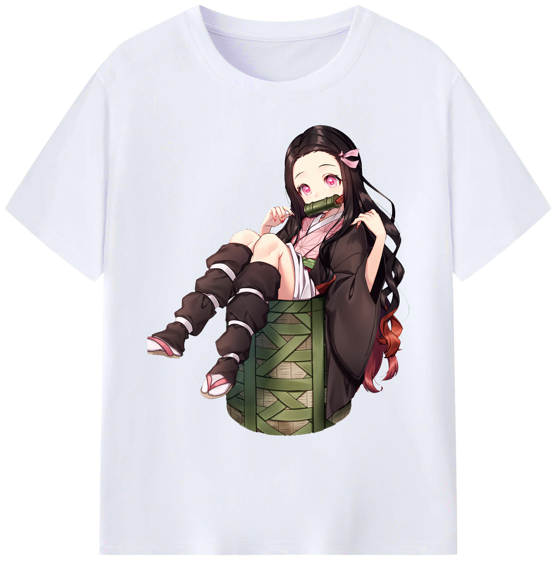 （画像用） 鬼滅の刃（きめつのやいば）竈門 禰󠄀豆子／かまど ねずこ Kamado Nezuko 綿100％ メンズ半袖Tシャツ｜肌触りやわらか＆通気性