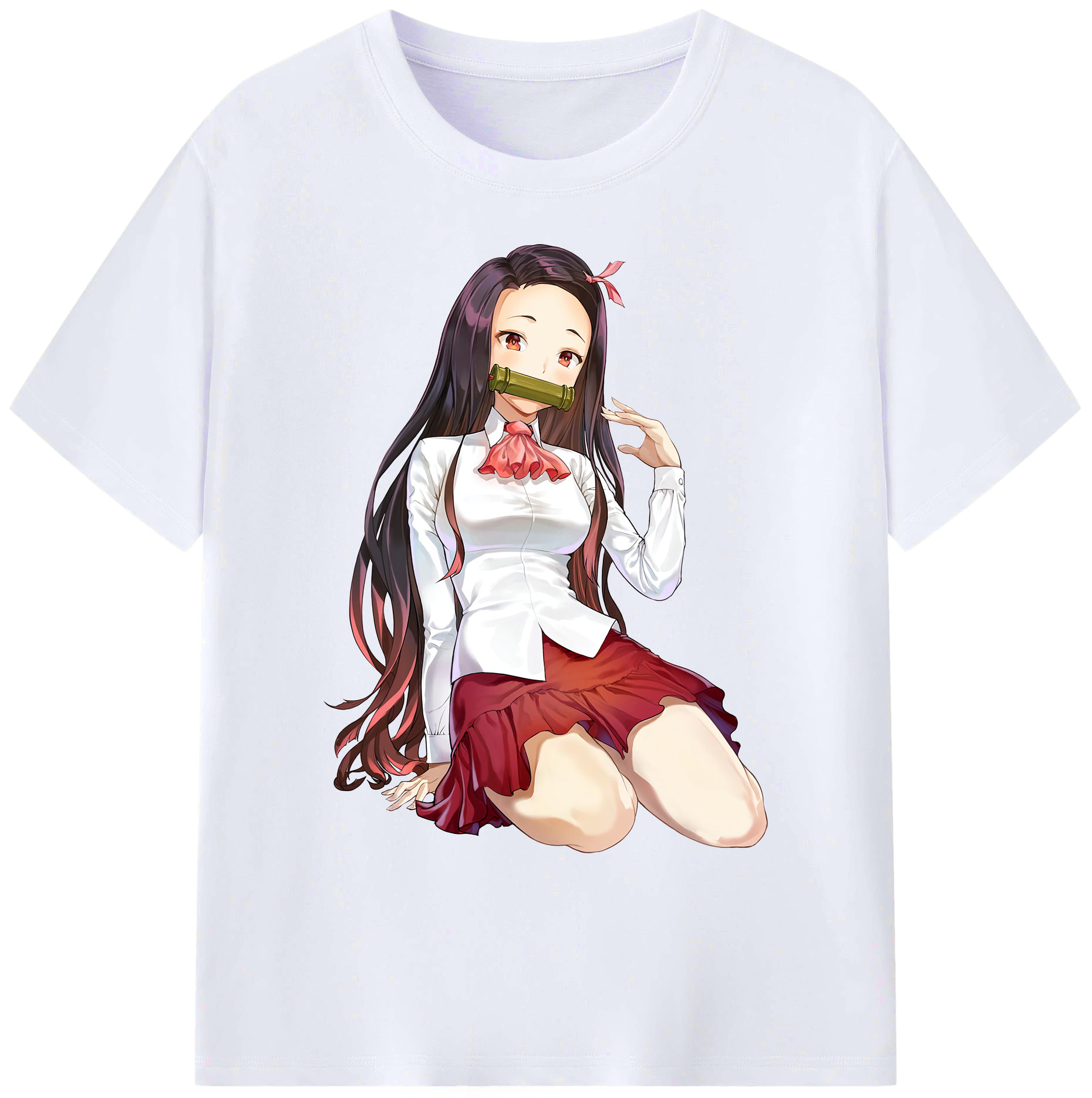 （画像用） 鬼滅の刃（きめつのやいば）竈門 禰󠄀豆子／かまど ねずこ Kamado Nezuko 綿100％ メンズ半袖Tシャツ｜肌触りやわらか＆通気性