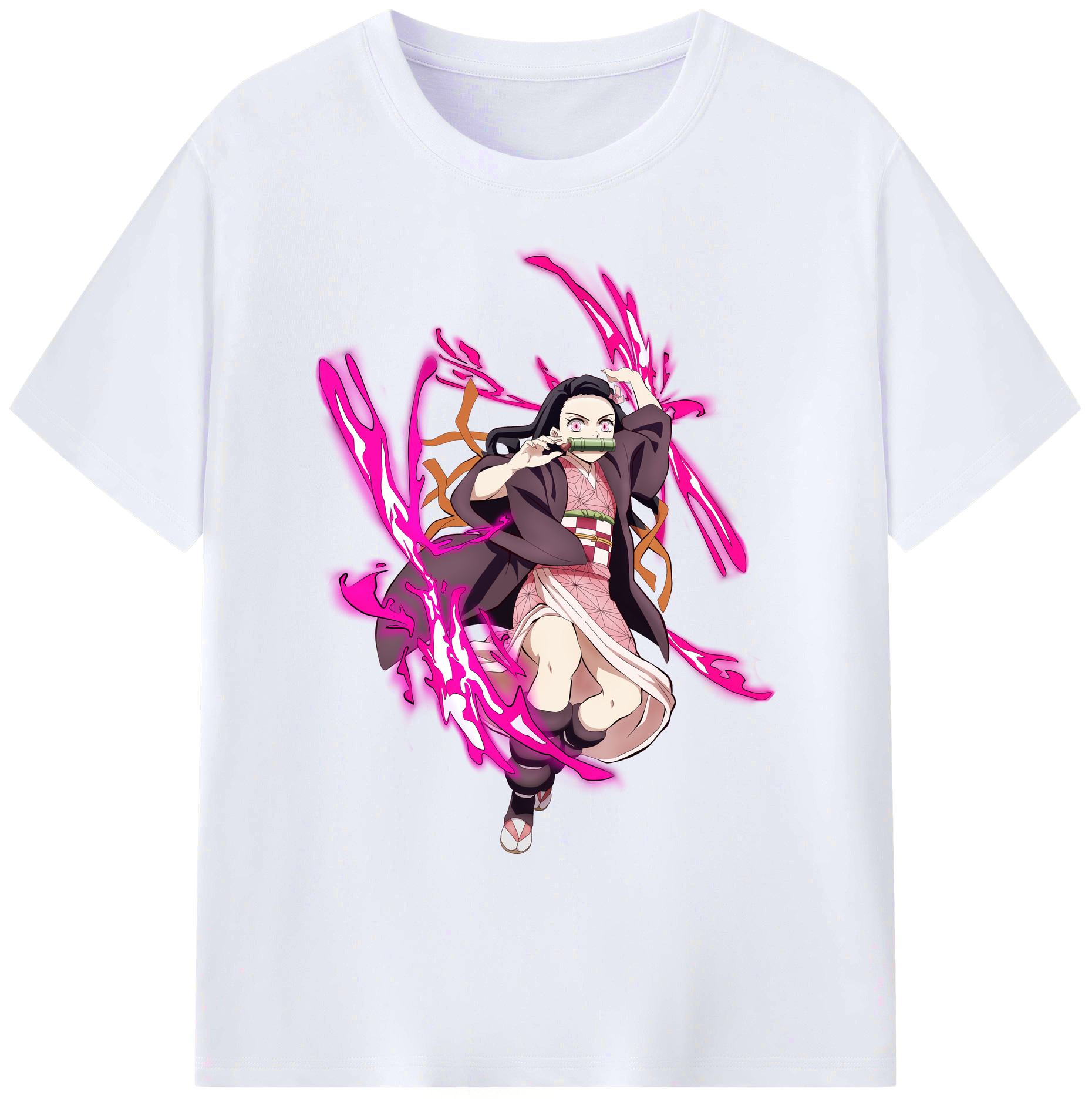 （画像用） 鬼滅の刃（きめつのやいば）竈門 禰󠄀豆子／かまど ねずこ Kamado Nezuko 綿100％ メンズ半袖Tシャツ｜肌触りやわらか＆通気性
