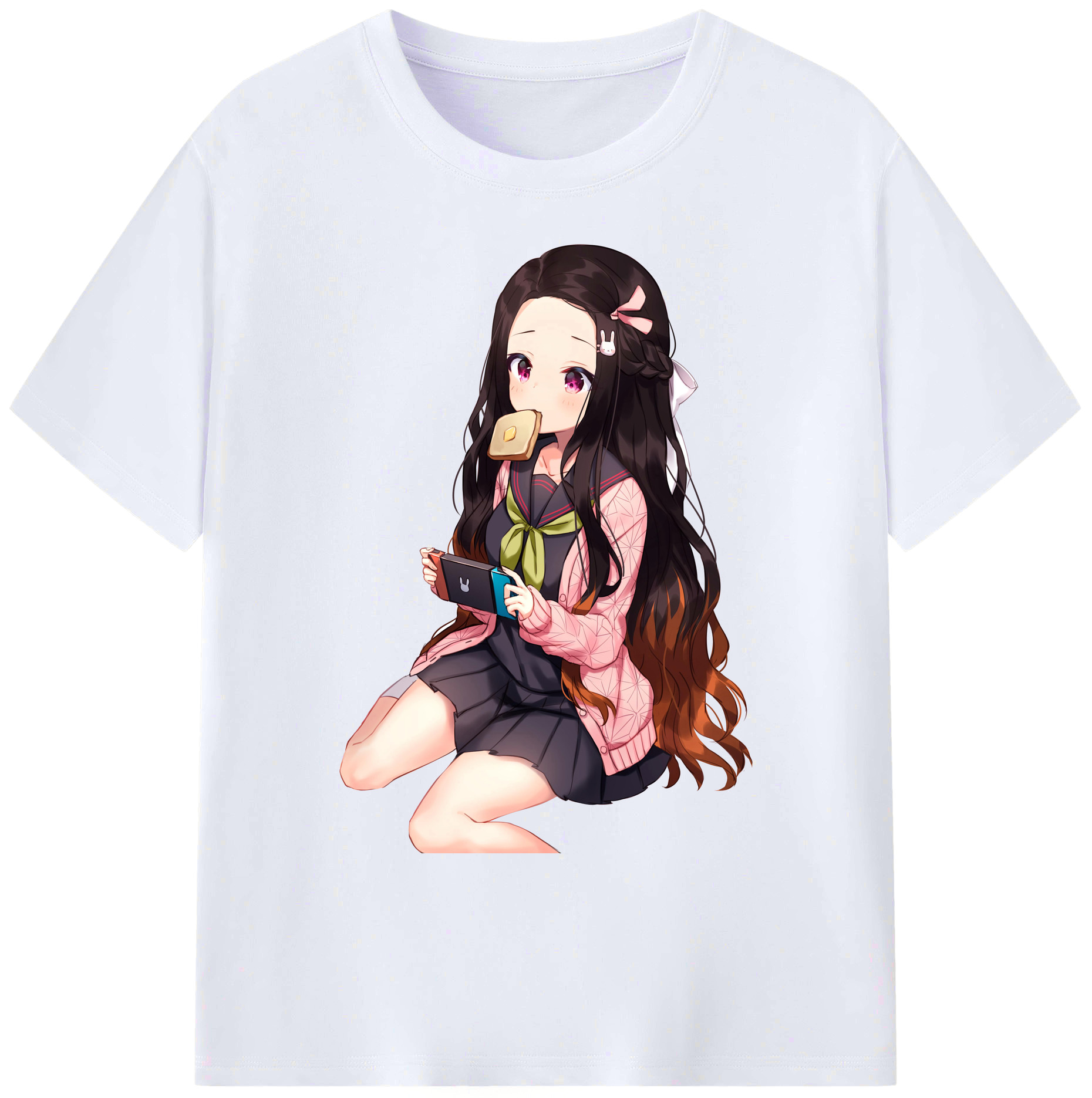 （画像用） 鬼滅の刃（きめつのやいば）竈門 禰󠄀豆子／かまど ねずこ Kamado Nezuko 綿100％ メンズ半袖Tシャツ｜肌触りやわらか＆通気性