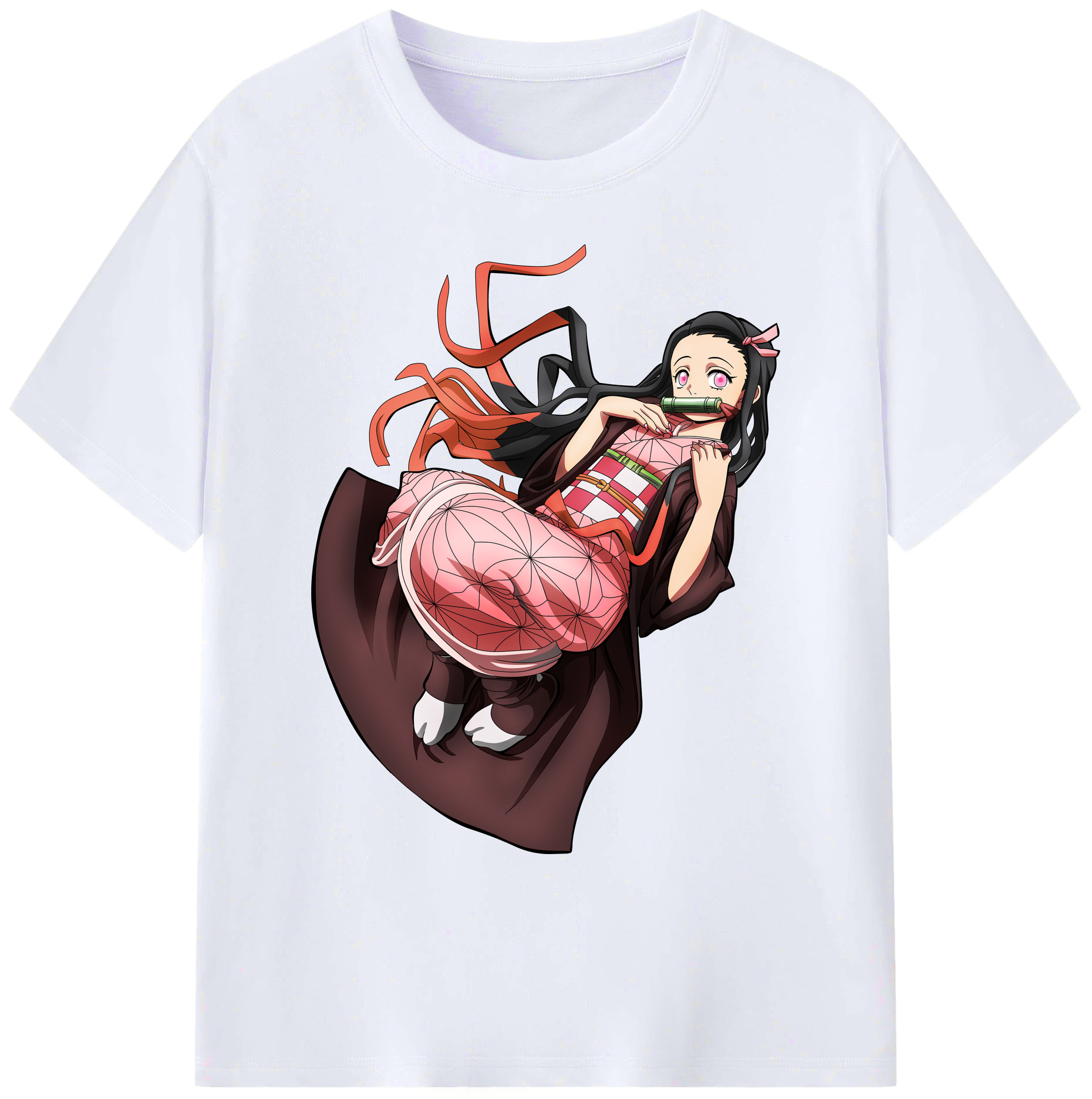 （画像用） 鬼滅の刃（きめつのやいば）竈門 禰󠄀豆子／かまど ねずこ Kamado Nezuko 綿100％ メンズ半袖Tシャツ｜肌触りやわらか＆通気性