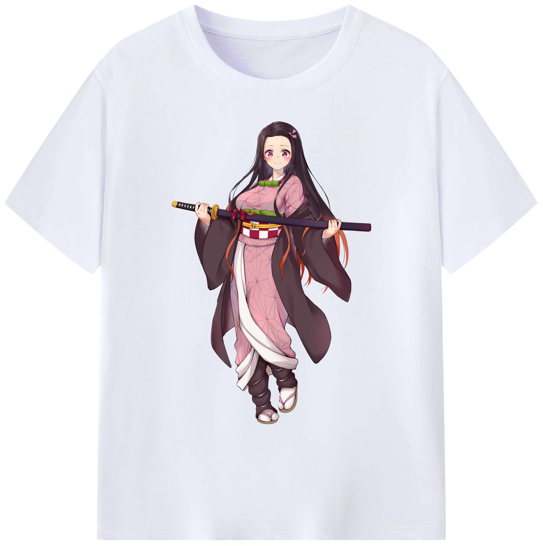 （画像用） 鬼滅の刃（きめつのやいば）竈門 禰󠄀豆子／かまど ねずこ Kamado Nezuko 綿100％ メンズ半袖Tシャツ｜肌触りやわらか＆通気性