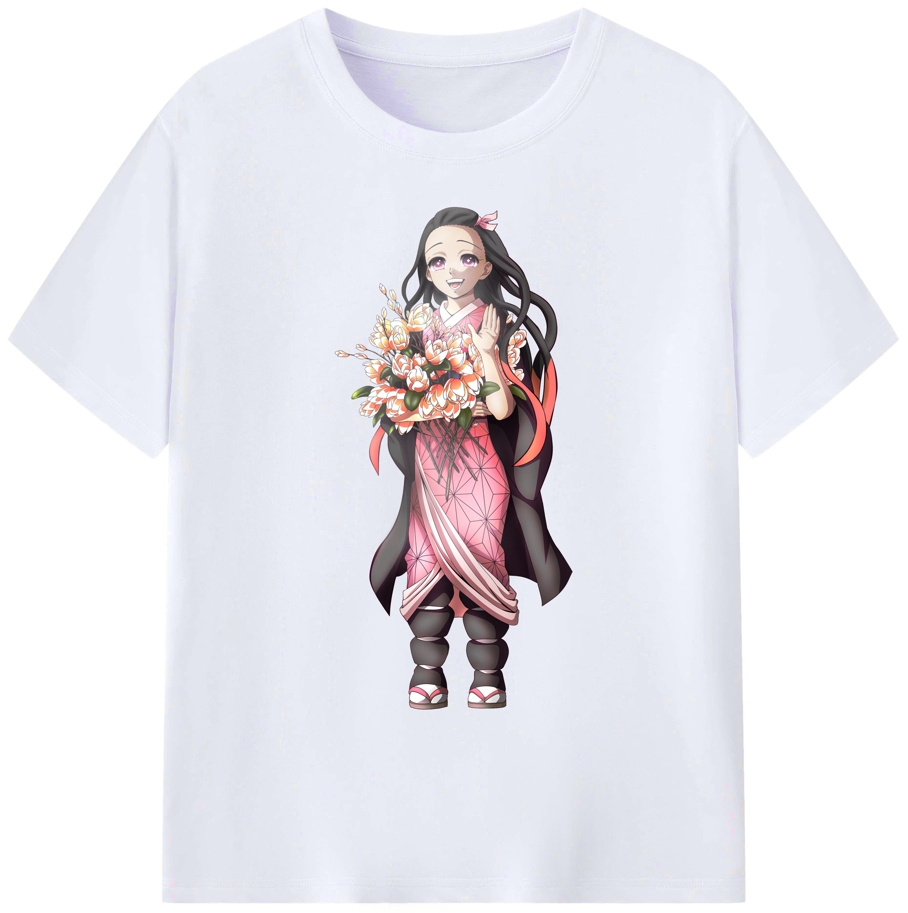 （画像用） 鬼滅の刃（きめつのやいば）竈門 禰󠄀豆子／かまど ねずこ Kamado Nezuko 綿100％ メンズ半袖Tシャツ｜肌触りやわらか＆通気性