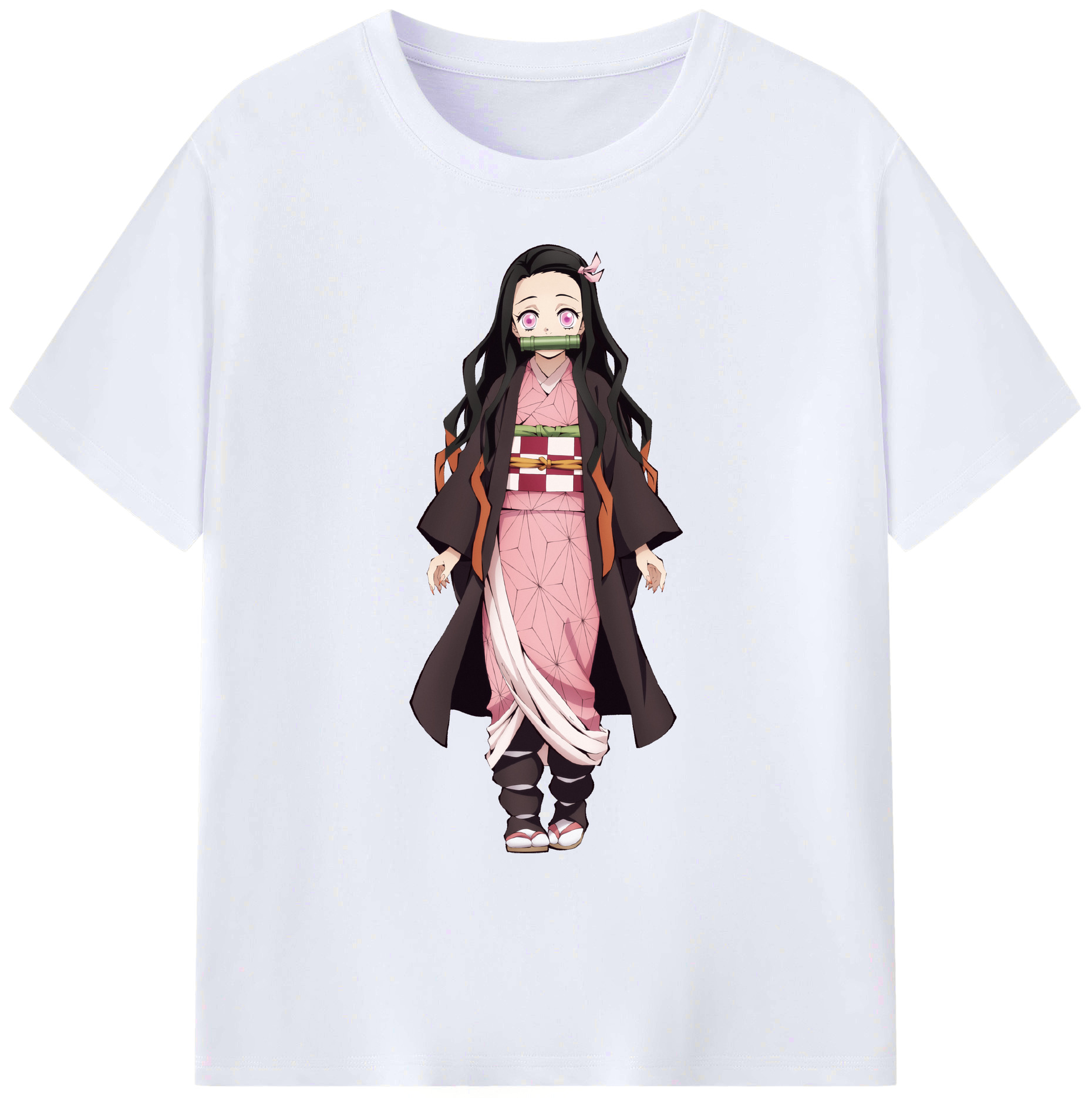 （画像用） 鬼滅の刃（きめつのやいば）竈門 禰󠄀豆子／かまど ねずこ Kamado Nezuko 綿100％ メンズ半袖Tシャツ｜肌触りやわらか＆通気性