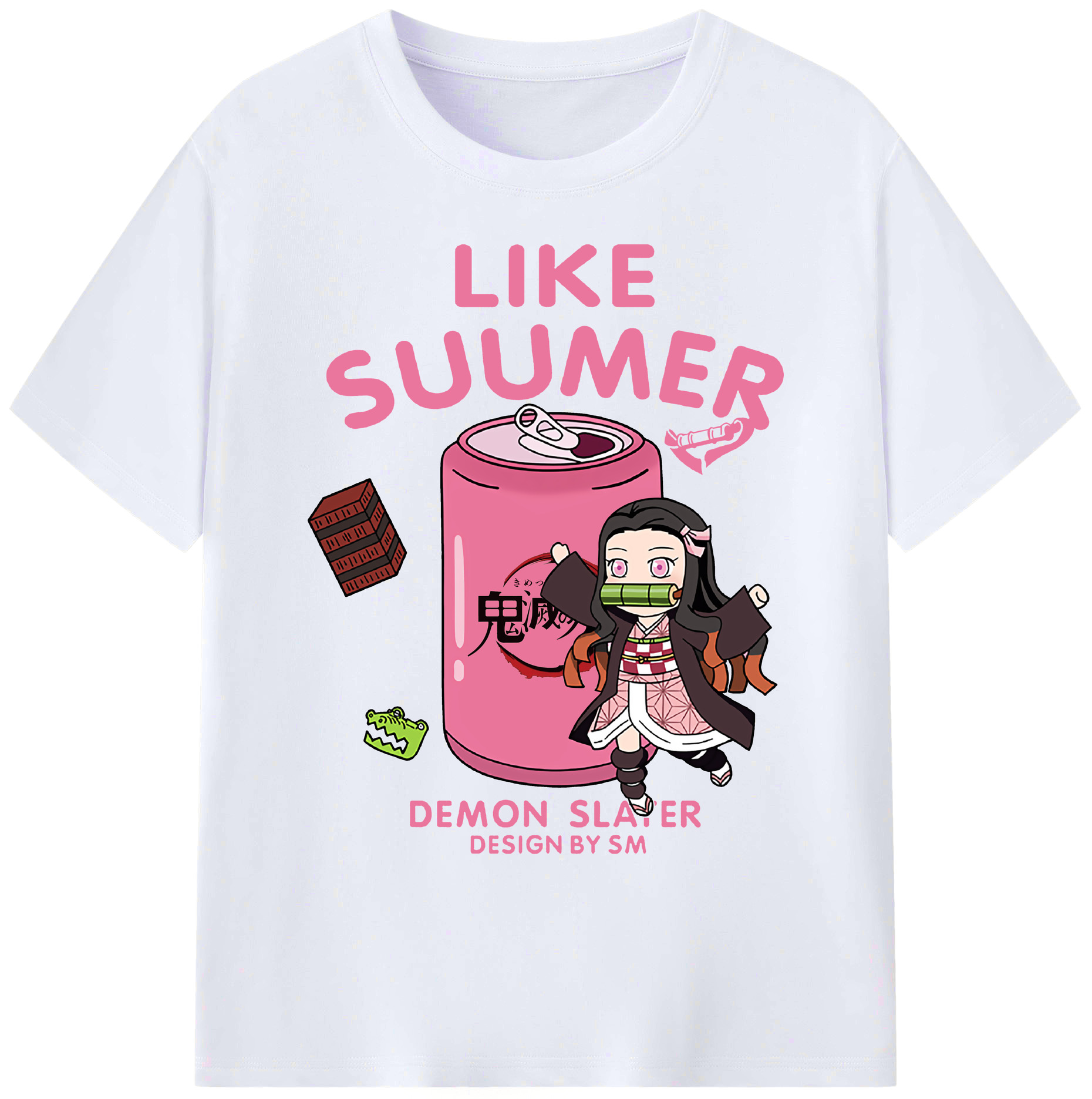（画像用） 鬼滅の刃（きめつのやいば）竈門 禰󠄀豆子／かまど ねずこ Kamado Nezuko 綿100％ メンズ半袖Tシャツ｜肌触りやわらか＆通気性