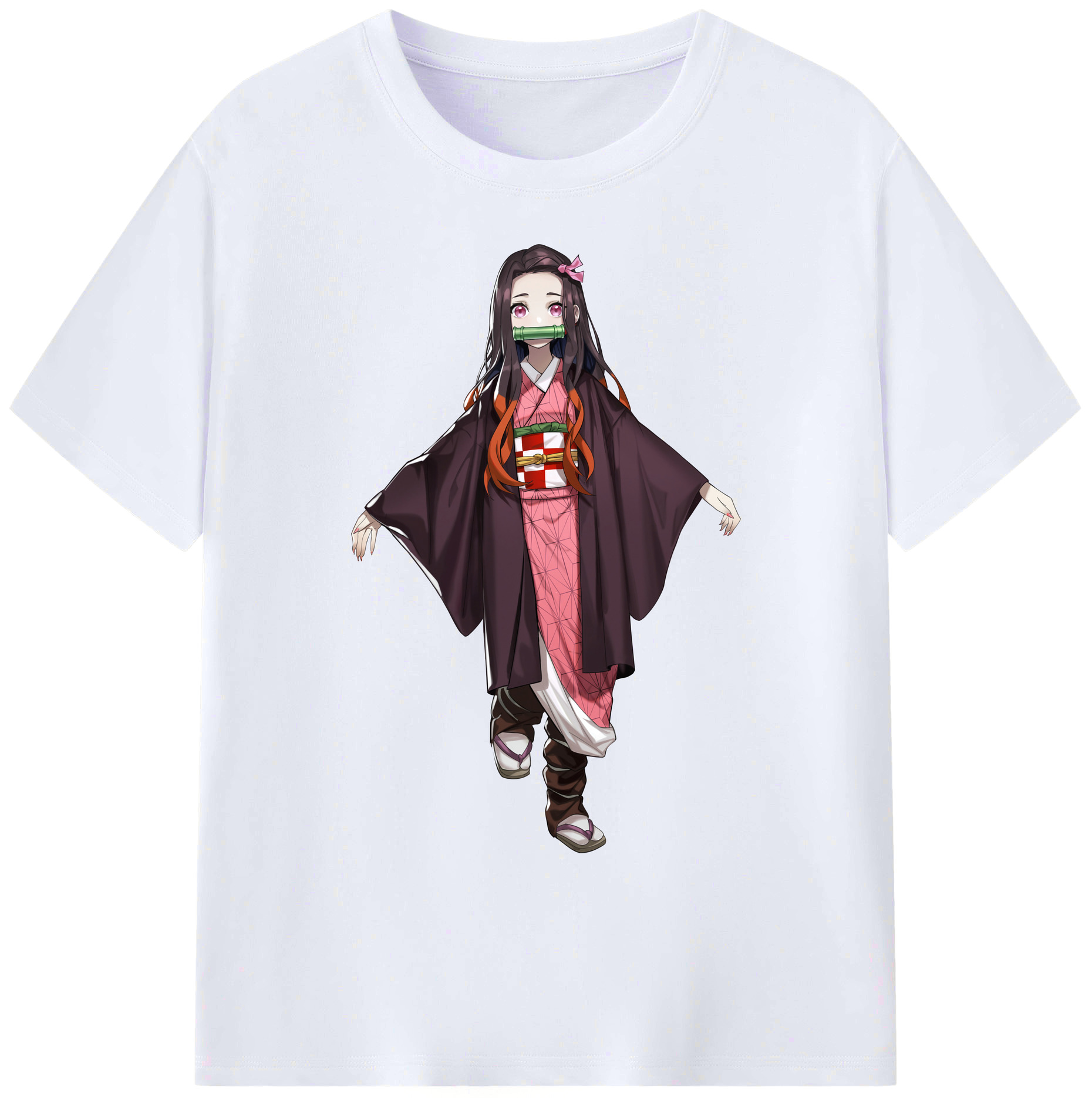 （画像用） 鬼滅の刃（きめつのやいば）竈門 禰󠄀豆子／かまど ねずこ Kamado Nezuko 綿100％ メンズ半袖Tシャツ｜肌触りやわらか＆通気性
