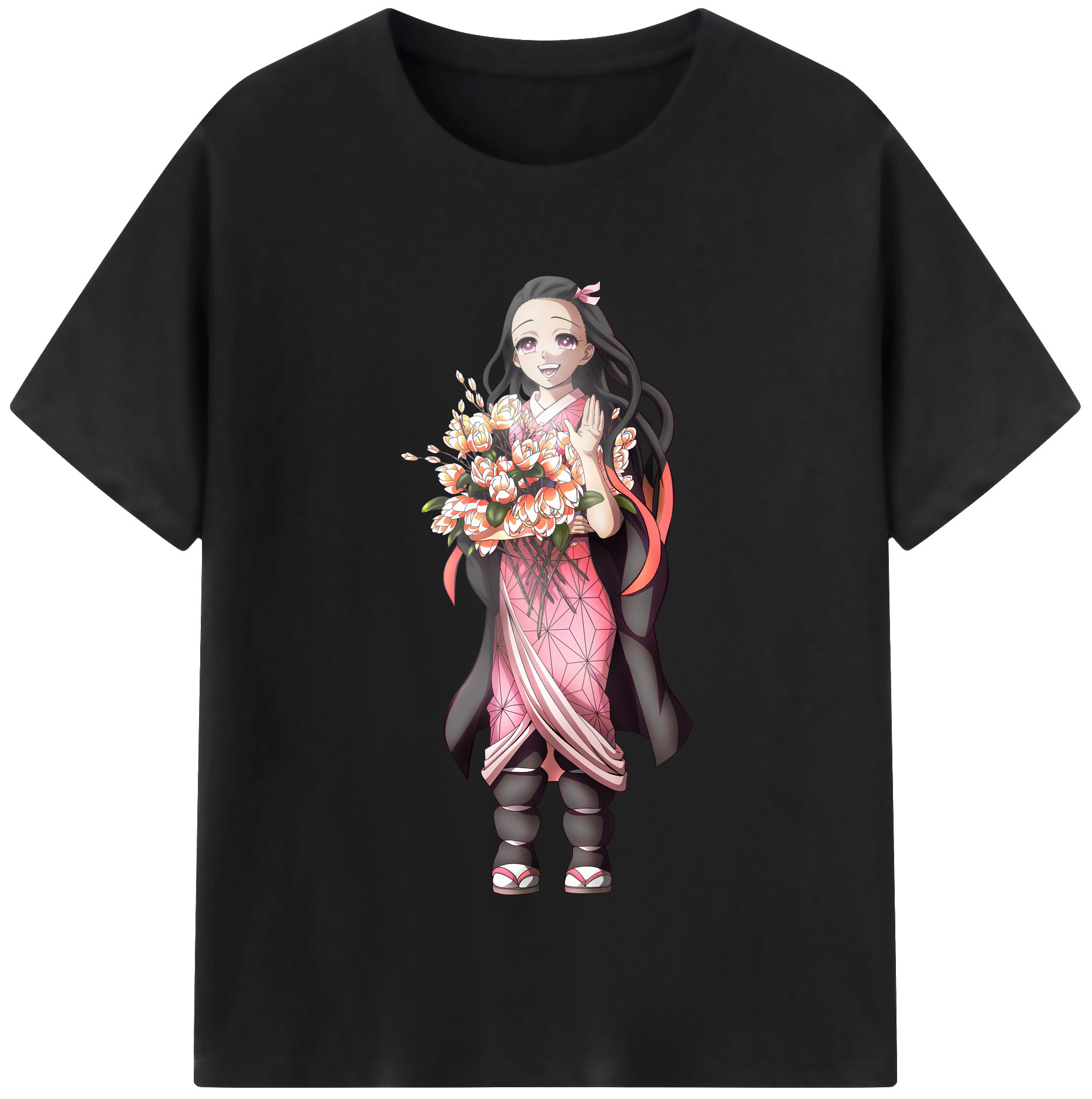（画像用） 鬼滅の刃（きめつのやいば）竈門 禰󠄀豆子／かまど ねずこ Kamado Nezuko レディースカジュアルプリントTシャツ（綿100％）