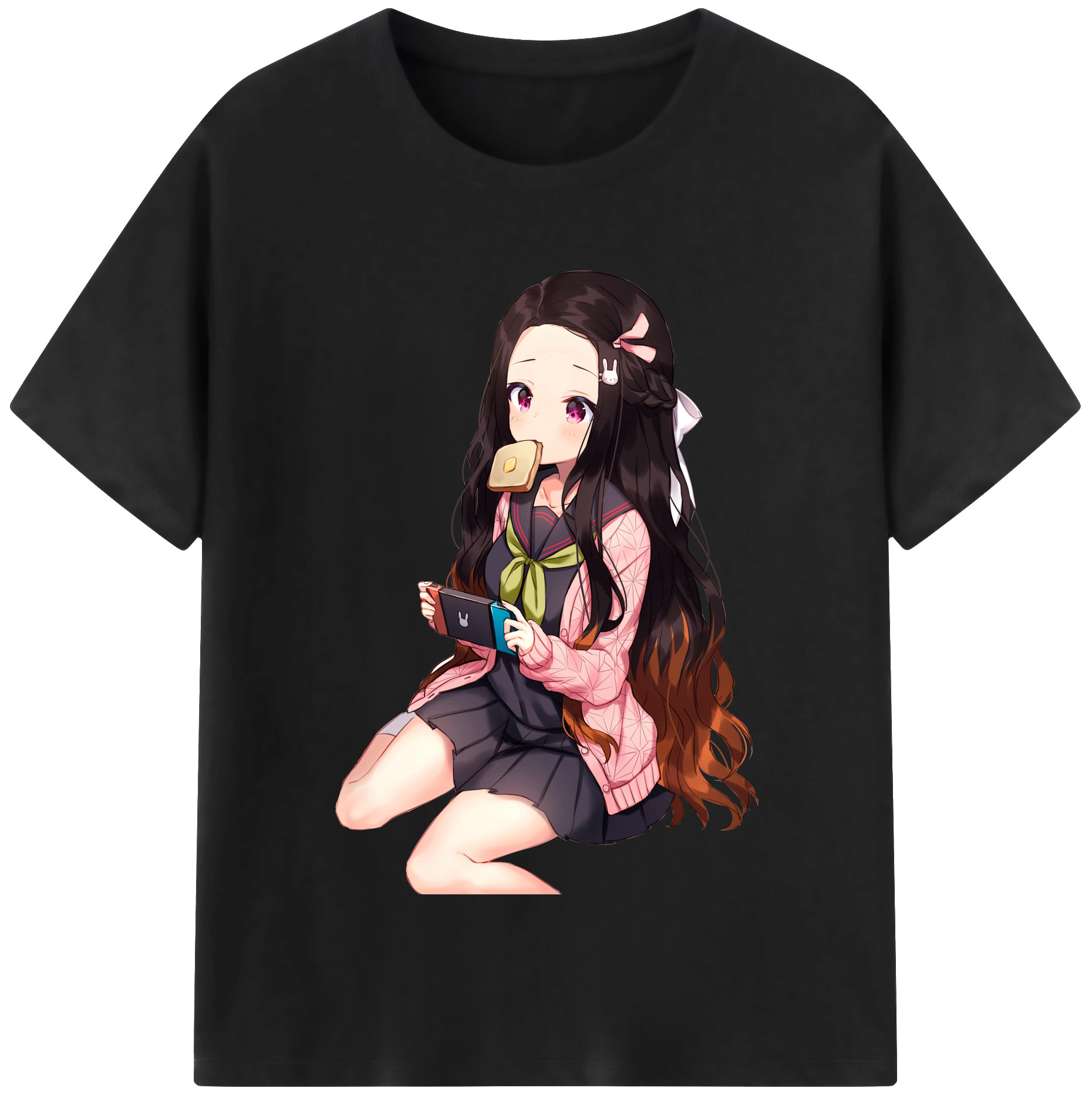 （画像用） 鬼滅の刃（きめつのやいば）竈門 禰󠄀豆子／かまど ねずこ Kamado Nezuko レディースカジュアルプリントTシャツ（綿100％）