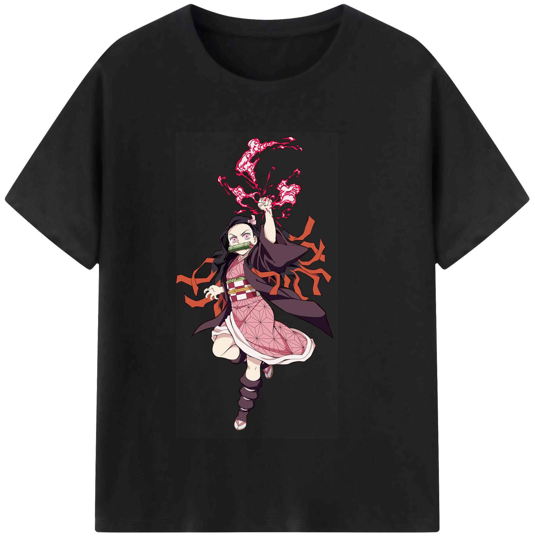 （画像用） 鬼滅の刃（きめつのやいば）竈門 禰󠄀豆子／かまど ねずこ Kamado Nezuko レディースカジュアルプリントTシャツ（綿100％）