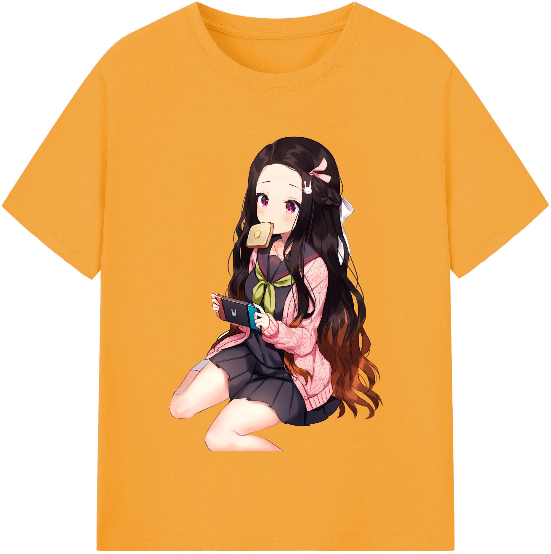 （画像用） 鬼滅の刃（きめつのやいば）竈門 禰󠄀豆子／かまど ねずこ Kamado Nezuko レディースカジュアルプリントTシャツ（綿100％）