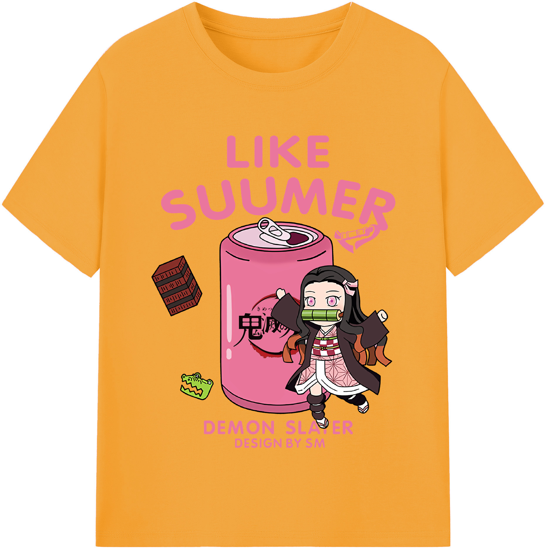 （画像用） 鬼滅の刃（きめつのやいば）竈門 禰󠄀豆子／かまど ねずこ Kamado Nezuko レディースカジュアルプリントTシャツ（綿100％）
