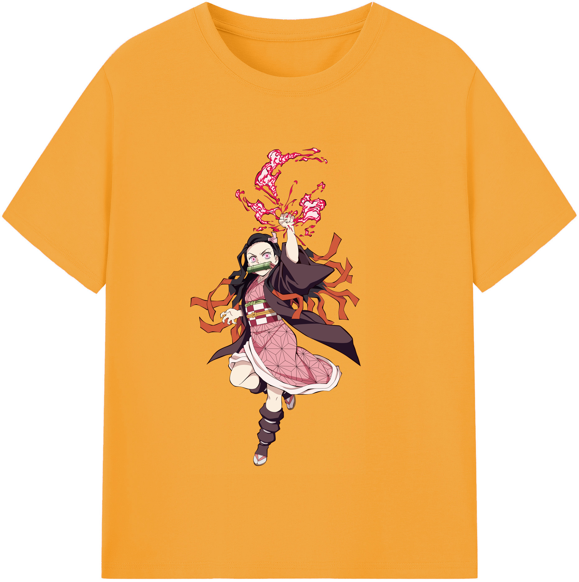（画像用） 鬼滅の刃（きめつのやいば）竈門 禰󠄀豆子／かまど ねずこ Kamado Nezuko レディースカジュアルプリントTシャツ（綿100％）
