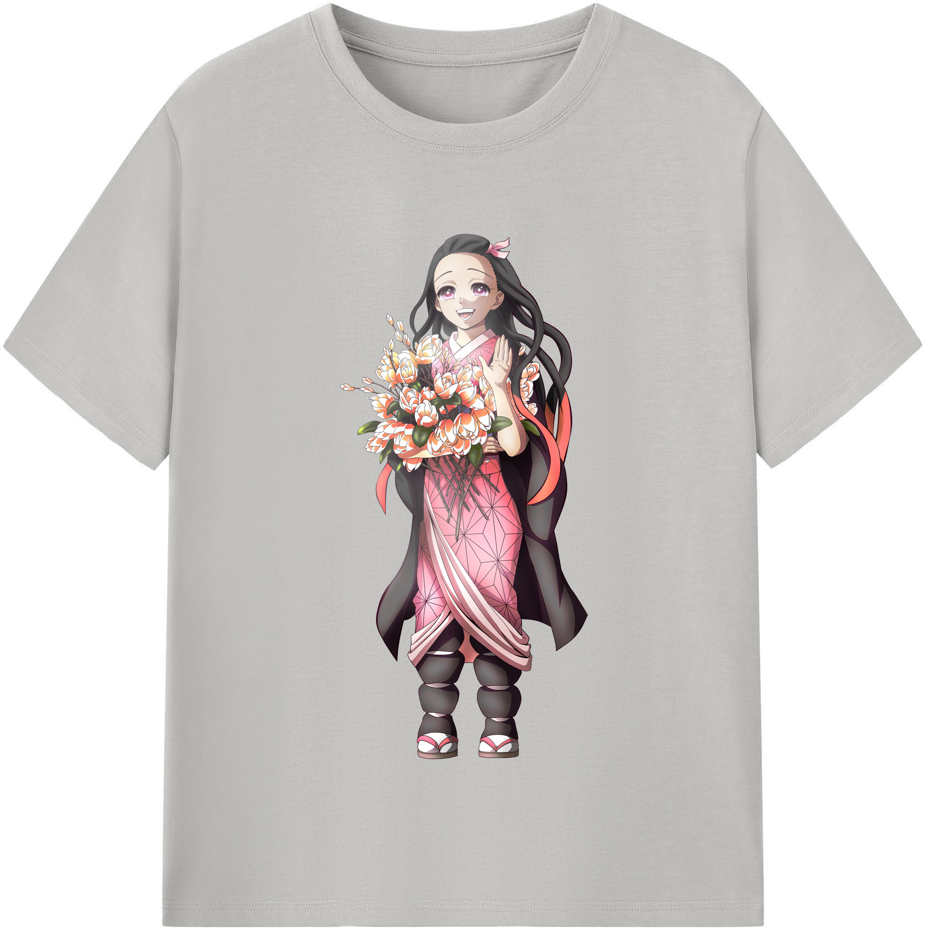 （画像用） 鬼滅の刃（きめつのやいば）竈門 禰󠄀豆子／かまど ねずこ Kamado Nezuko レディースカジュアルプリントTシャツ（綿100％）
