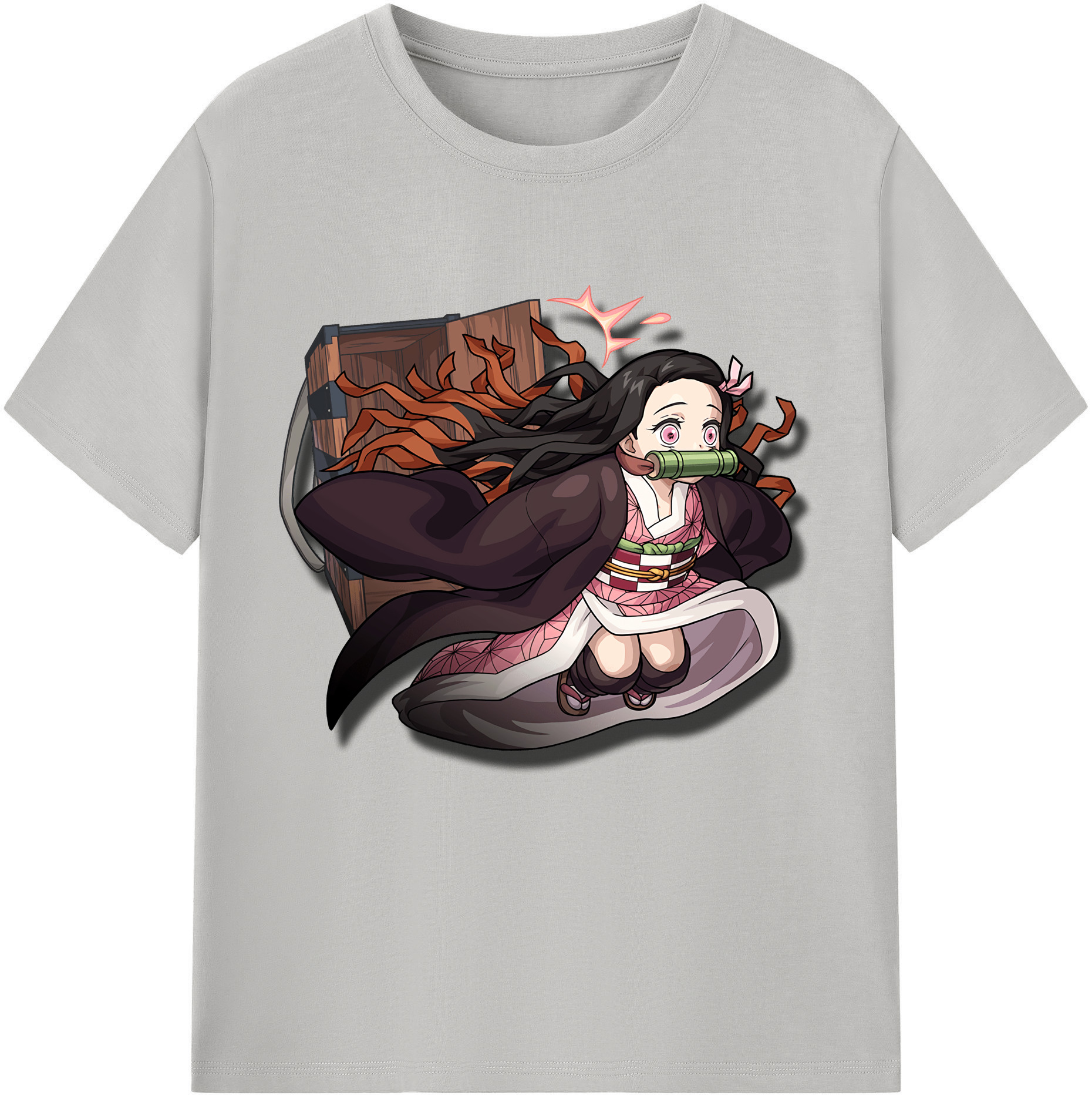 （画像用） 鬼滅の刃（きめつのやいば）竈門 禰󠄀豆子／かまど ねずこ Kamado Nezuko レディースカジュアルプリントTシャツ（綿100％）