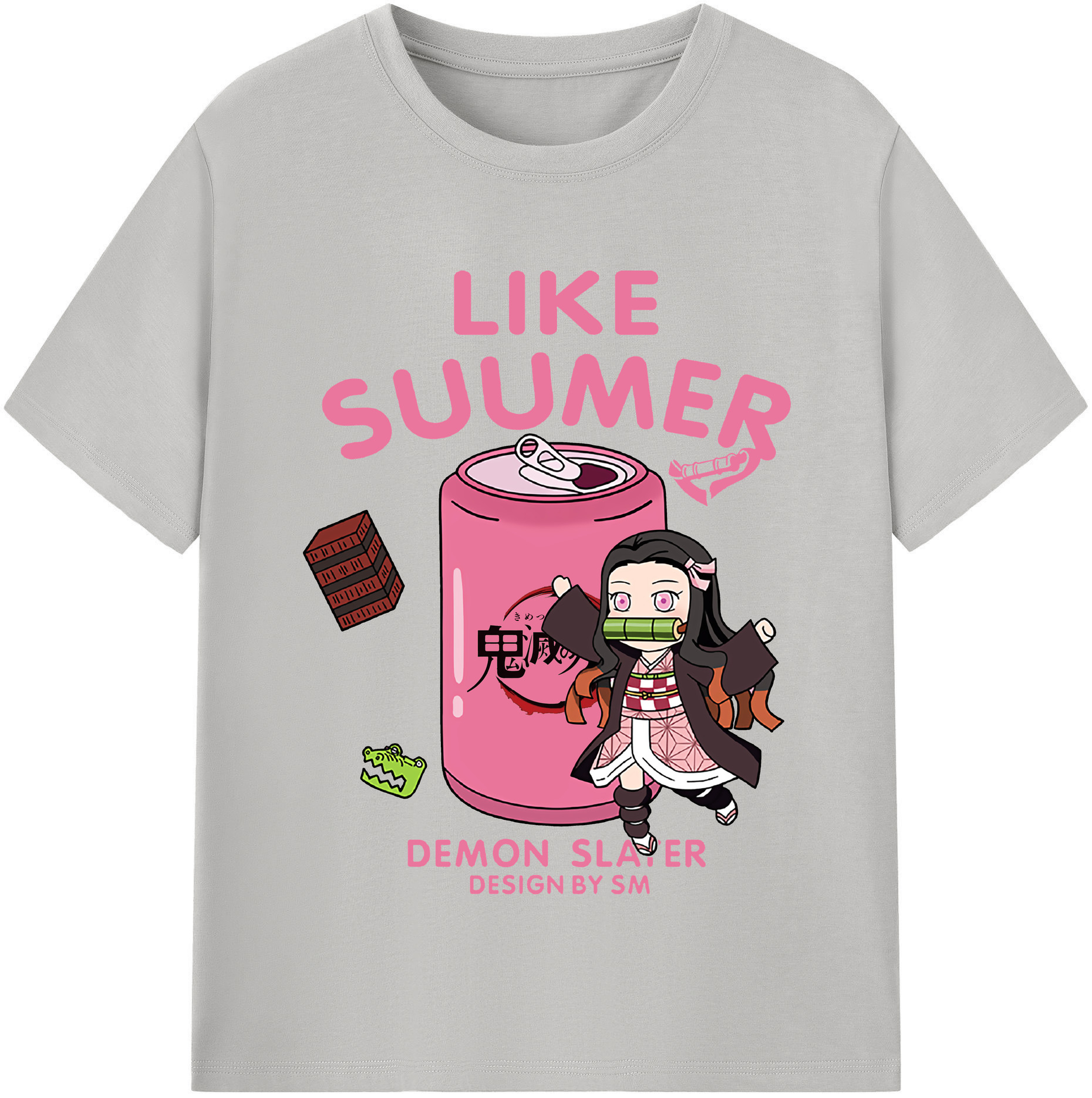 （画像用） 鬼滅の刃（きめつのやいば）竈門 禰󠄀豆子／かまど ねずこ Kamado Nezuko レディースカジュアルプリントTシャツ（綿100％）