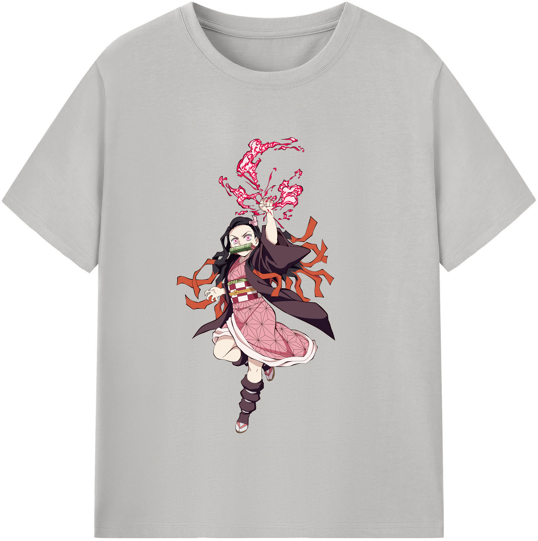 （画像用） 鬼滅の刃（きめつのやいば）竈門 禰󠄀豆子／かまど ねずこ Kamado Nezuko レディースカジュアルプリントTシャツ（綿100％）