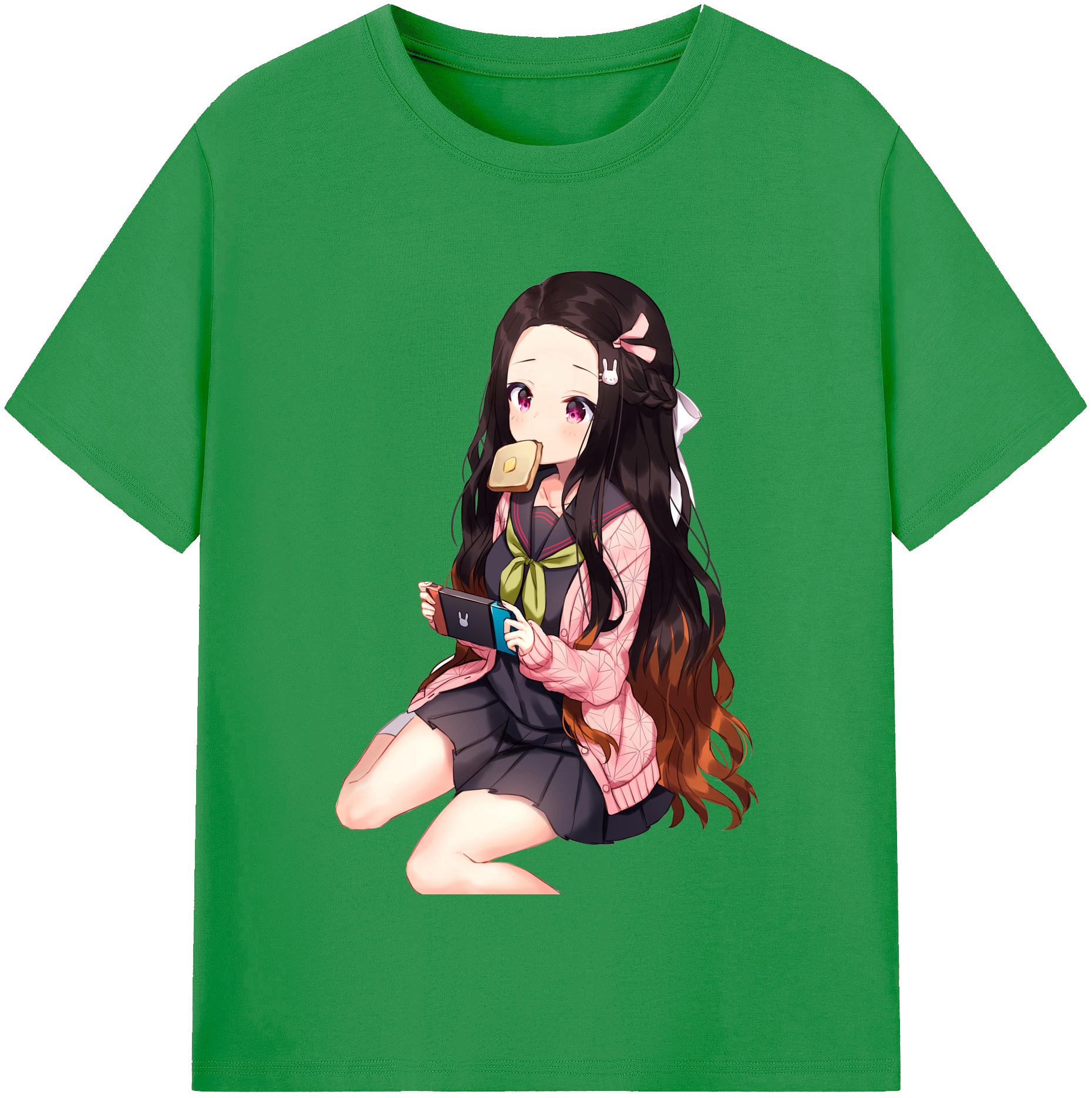 （画像用） 鬼滅の刃（きめつのやいば）竈門 禰󠄀豆子／かまど ねずこ Kamado Nezuko レディースカジュアルプリントTシャツ（綿100％）
