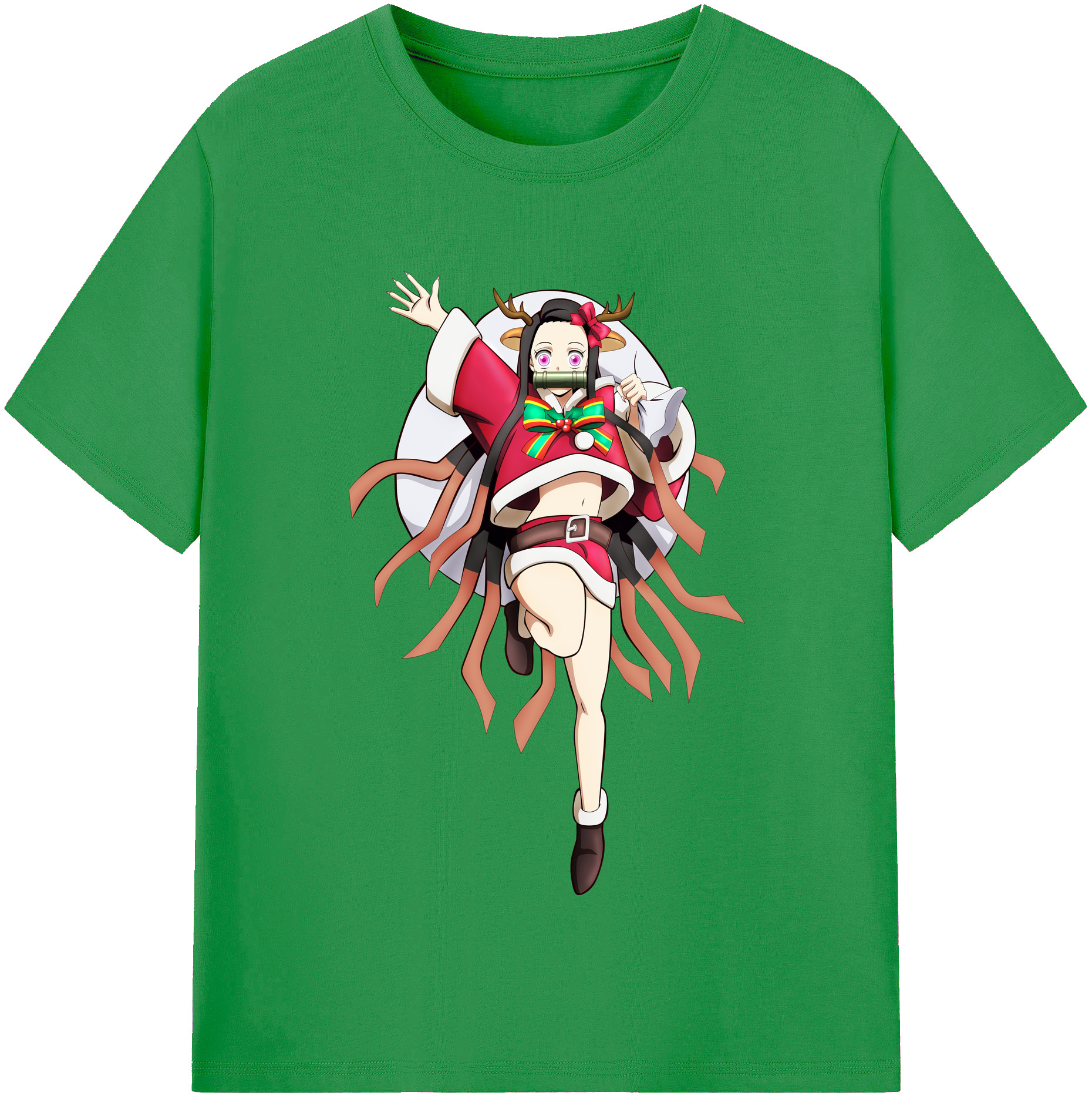 （画像用） 鬼滅の刃（きめつのやいば）竈門 禰󠄀豆子／かまど ねずこ Kamado Nezuko レディースカジュアルプリントTシャツ（綿100％）