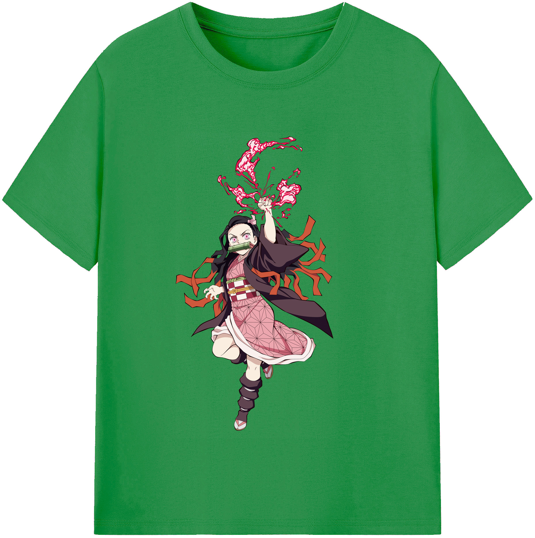 （画像用） 鬼滅の刃（きめつのやいば）竈門 禰󠄀豆子／かまど ねずこ Kamado Nezuko レディースカジュアルプリントTシャツ（綿100％）