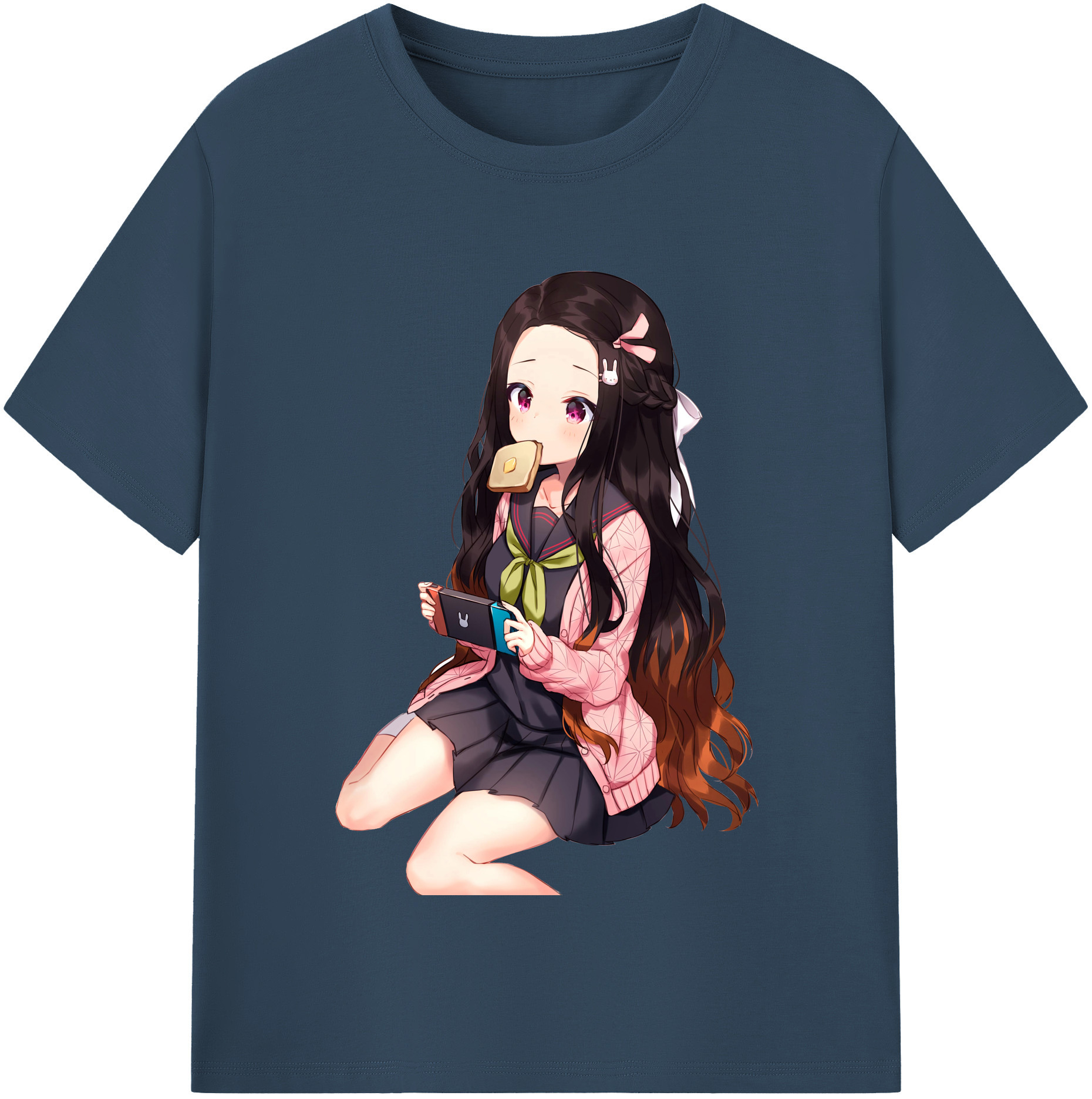 （画像用） 鬼滅の刃（きめつのやいば）竈門 禰󠄀豆子／かまど ねずこ Kamado Nezuko レディースカジュアルプリントTシャツ（綿100％）