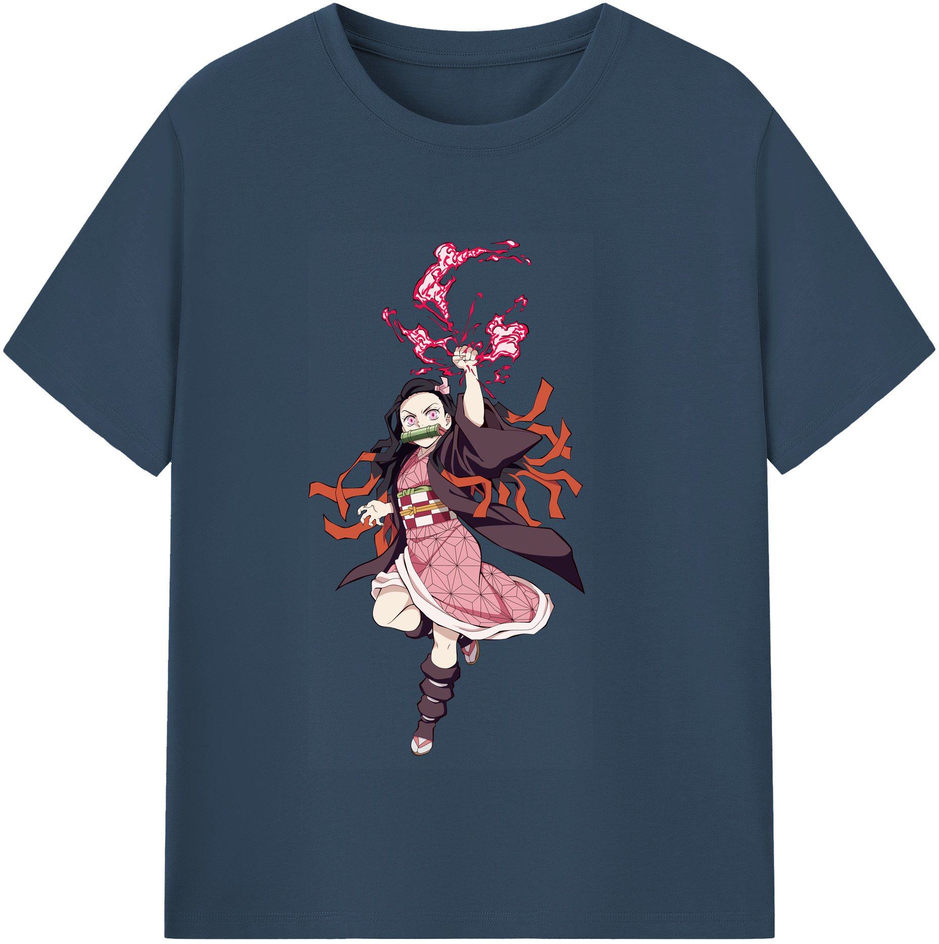 （画像用） 鬼滅の刃（きめつのやいば）竈門 禰󠄀豆子／かまど ねずこ Kamado Nezuko レディースカジュアルプリントTシャツ（綿100％）