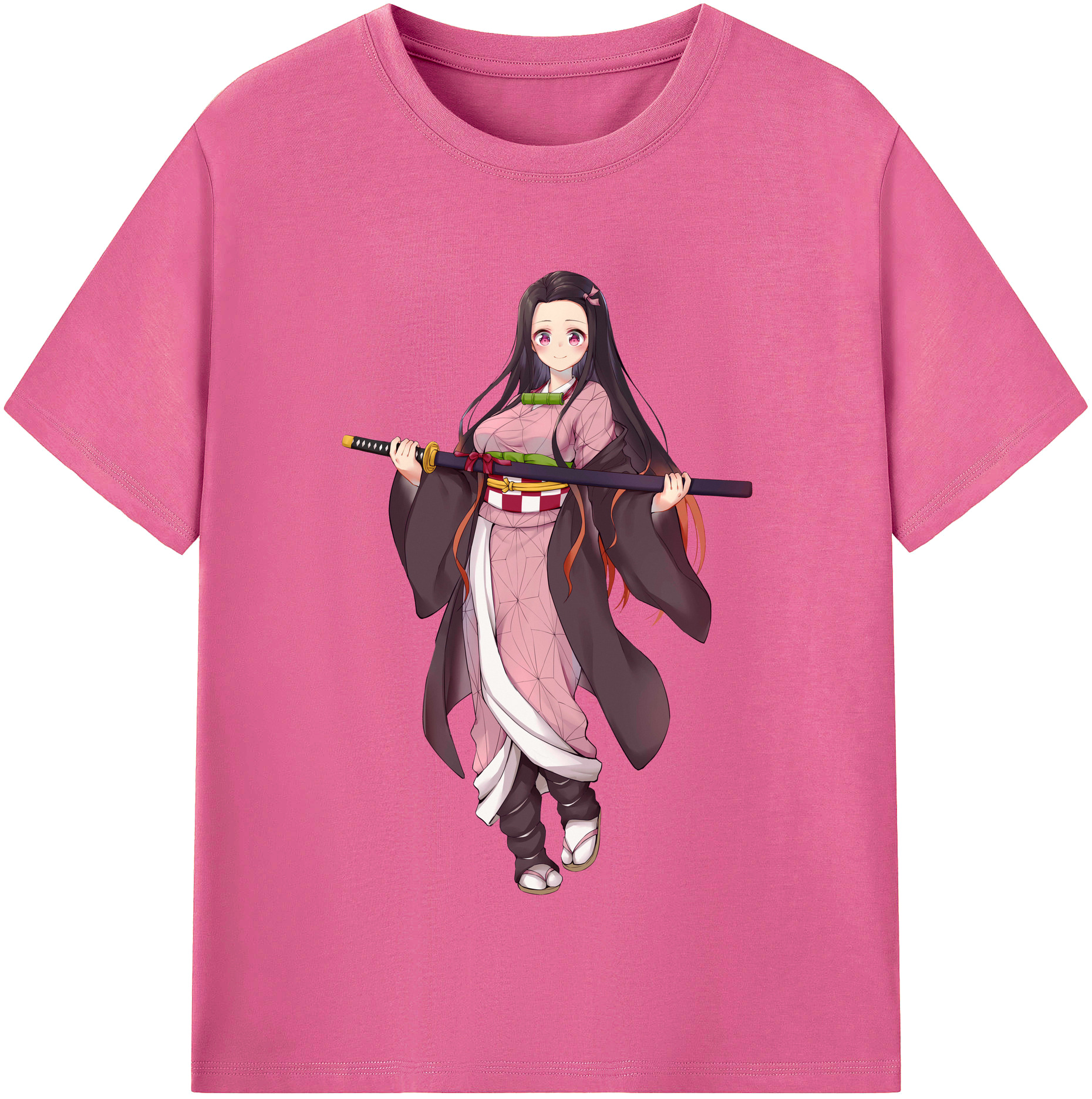 （画像用） 鬼滅の刃（きめつのやいば）竈門 禰󠄀豆子／かまど ねずこ Kamado Nezuko レディースカジュアルプリントTシャツ（綿100％）