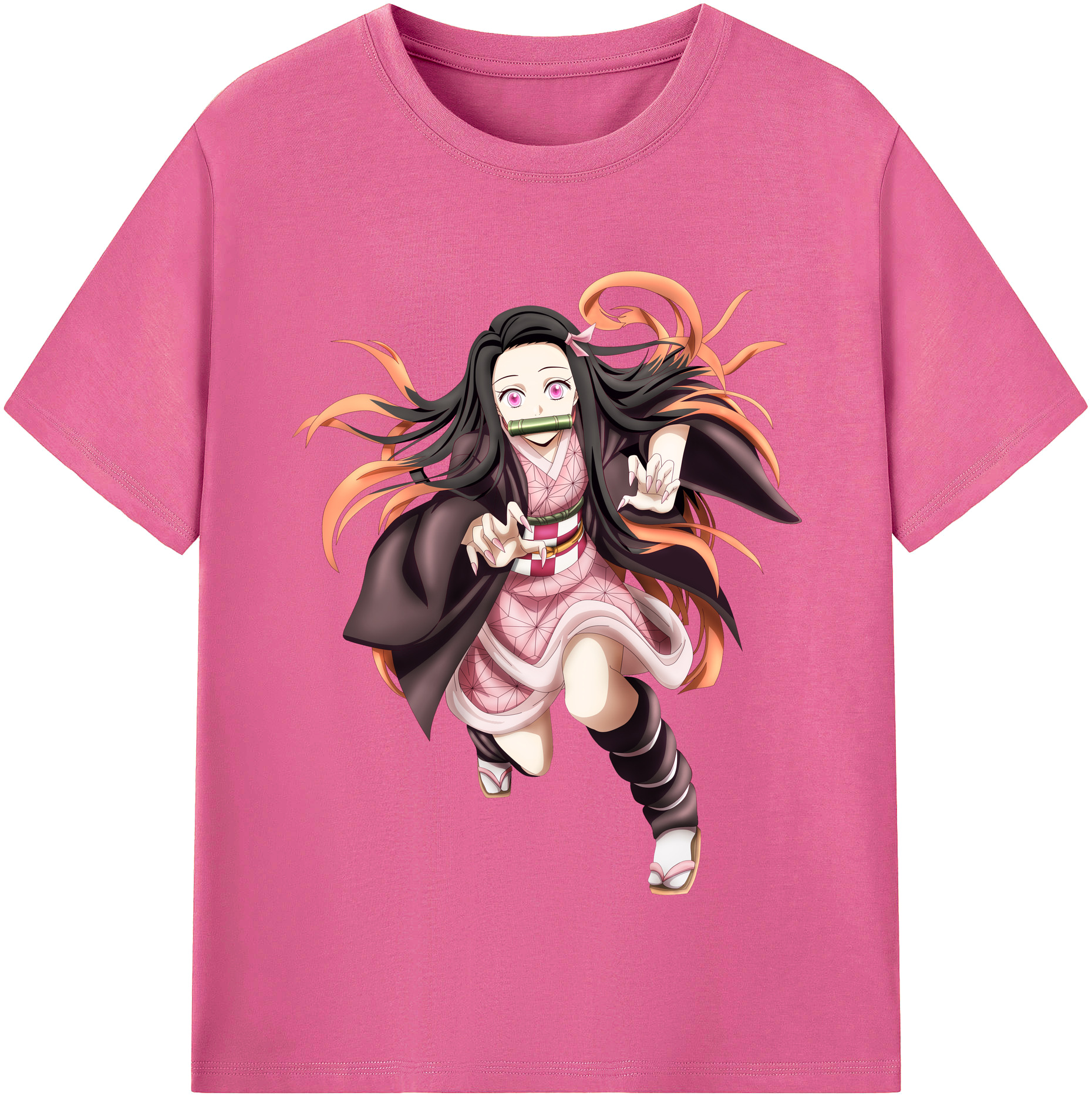 （画像用） 鬼滅の刃（きめつのやいば）竈門 禰󠄀豆子／かまど ねずこ Kamado Nezuko レディースカジュアルプリントTシャツ（綿100％）
