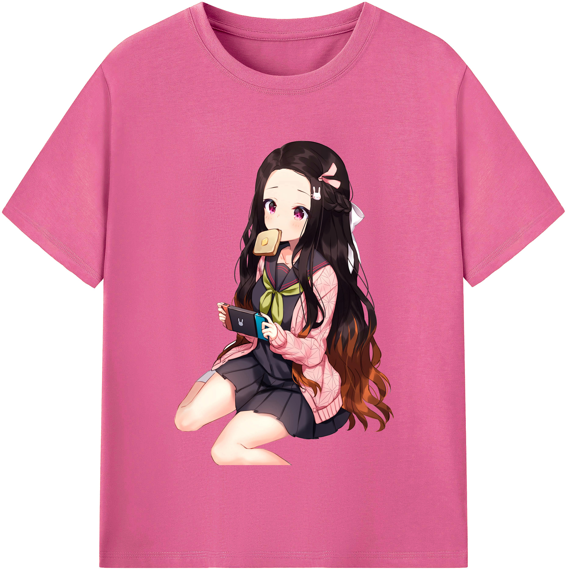（画像用） 鬼滅の刃（きめつのやいば）竈門 禰󠄀豆子／かまど ねずこ Kamado Nezuko レディースカジュアルプリントTシャツ（綿100％）