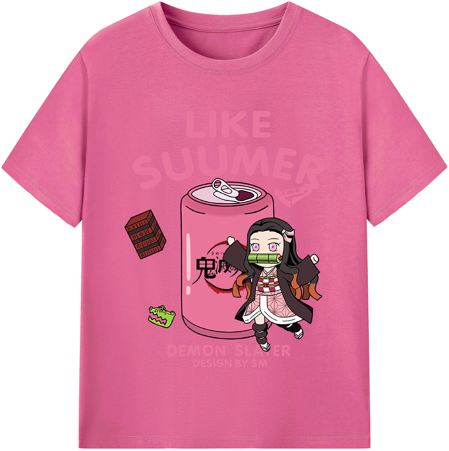 （画像用） 鬼滅の刃（きめつのやいば）竈門 禰󠄀豆子／かまど ねずこ Kamado Nezuko レディースカジュアルプリントTシャツ（綿100％）