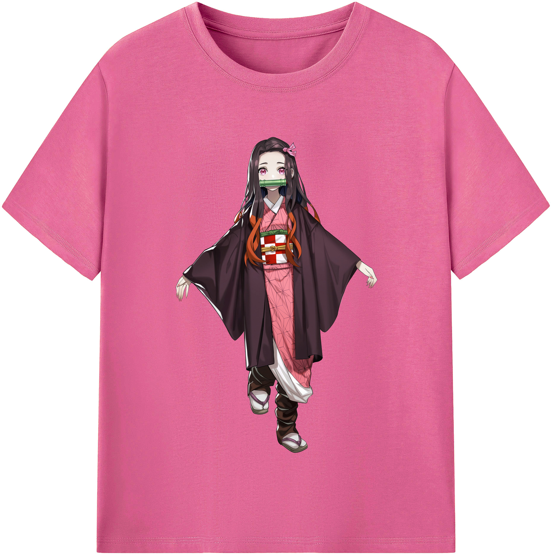 （画像用） 鬼滅の刃（きめつのやいば）竈門 禰󠄀豆子／かまど ねずこ Kamado Nezuko レディースカジュアルプリントTシャツ（綿100％）