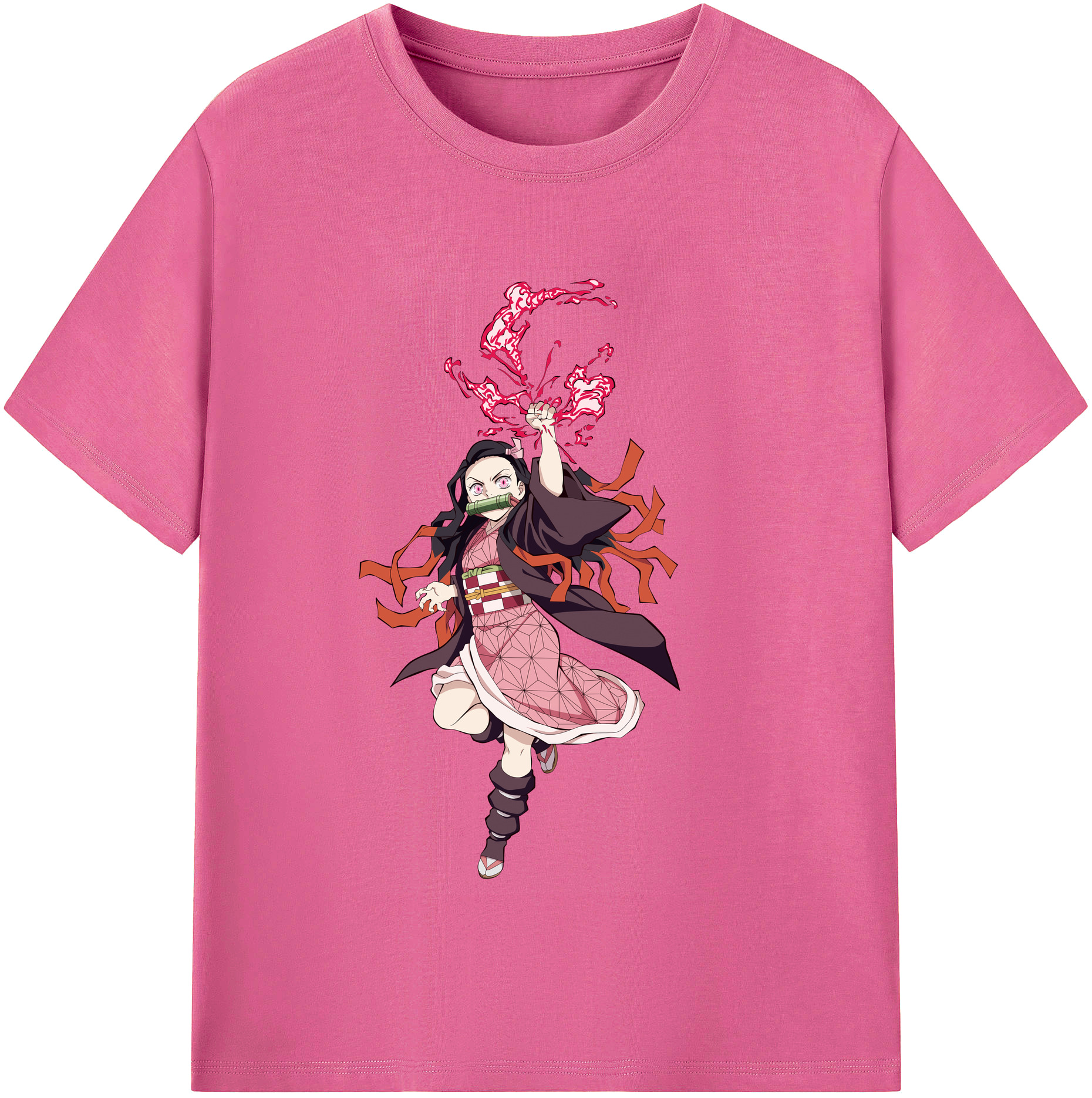 （画像用） 鬼滅の刃（きめつのやいば）竈門 禰󠄀豆子／かまど ねずこ Kamado Nezuko レディースカジュアルプリントTシャツ（綿100％）