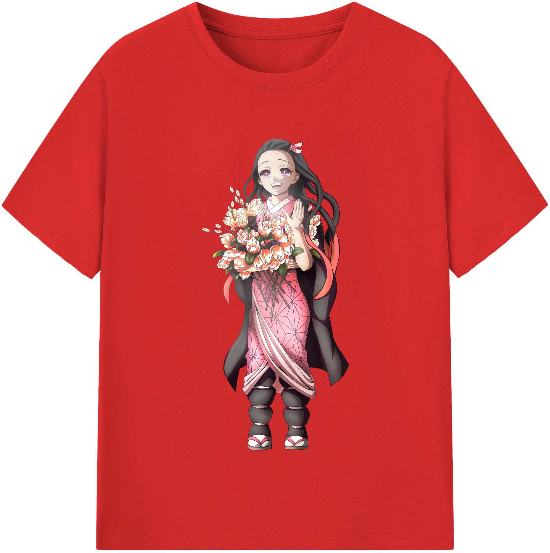 （画像用） 鬼滅の刃（きめつのやいば）竈門 禰󠄀豆子／かまど ねずこ Kamado Nezuko レディースカジュアルプリントTシャツ（綿100％）