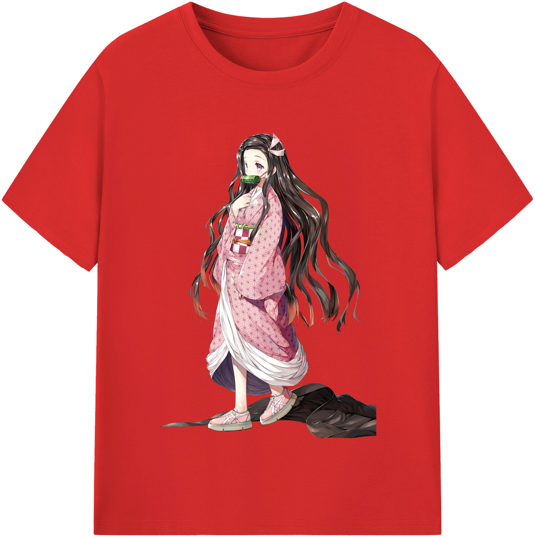 （画像用） 鬼滅の刃（きめつのやいば）竈門 禰󠄀豆子／かまど ねずこ Kamado Nezuko レディースカジュアルプリントTシャツ（綿100％）