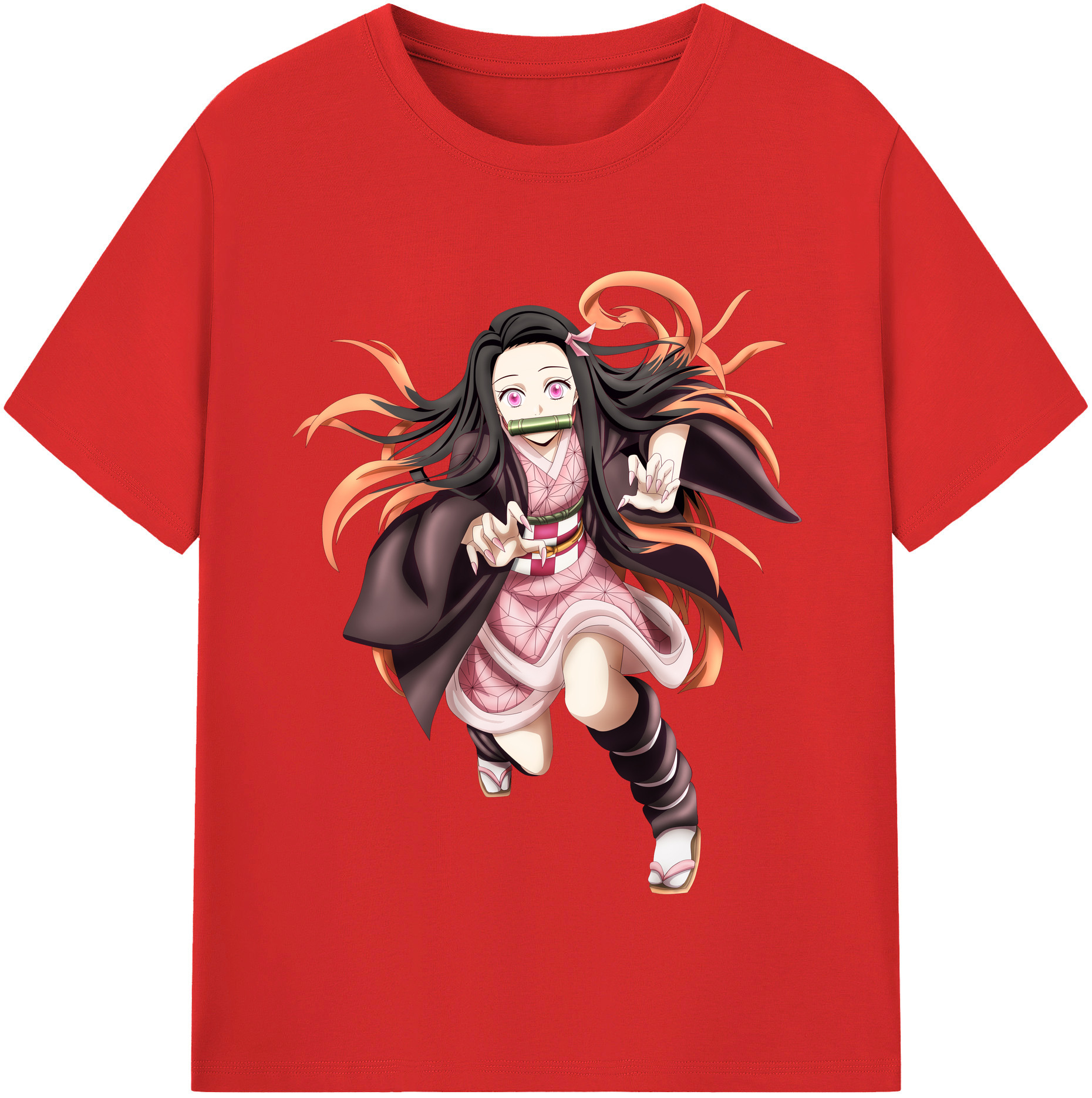 （画像用） 鬼滅の刃（きめつのやいば）竈門 禰󠄀豆子／かまど ねずこ Kamado Nezuko レディースカジュアルプリントTシャツ（綿100％）