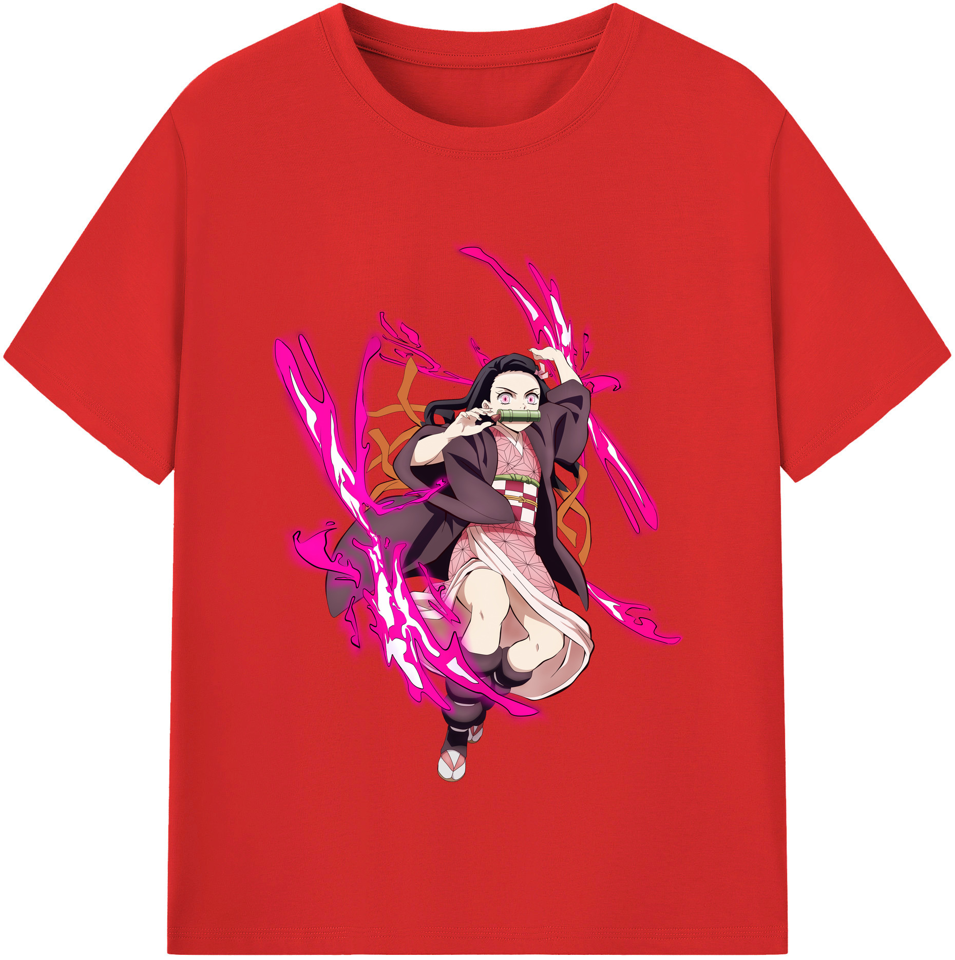 （画像用） 鬼滅の刃（きめつのやいば）竈門 禰󠄀豆子／かまど ねずこ Kamado Nezuko レディースカジュアルプリントTシャツ（綿100％）