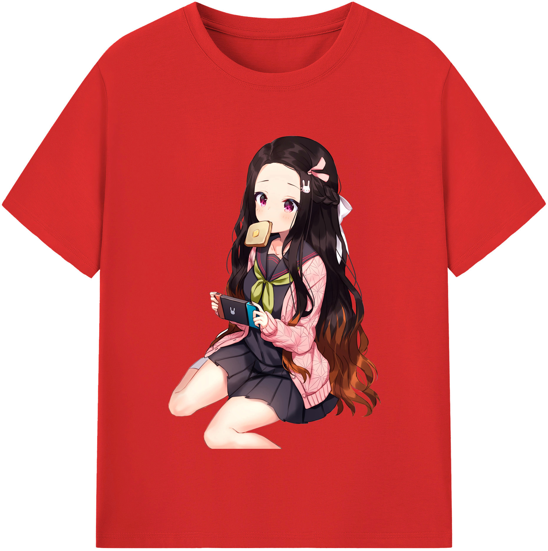 （画像用） 鬼滅の刃（きめつのやいば）竈門 禰󠄀豆子／かまど ねずこ Kamado Nezuko レディースカジュアルプリントTシャツ（綿100％）