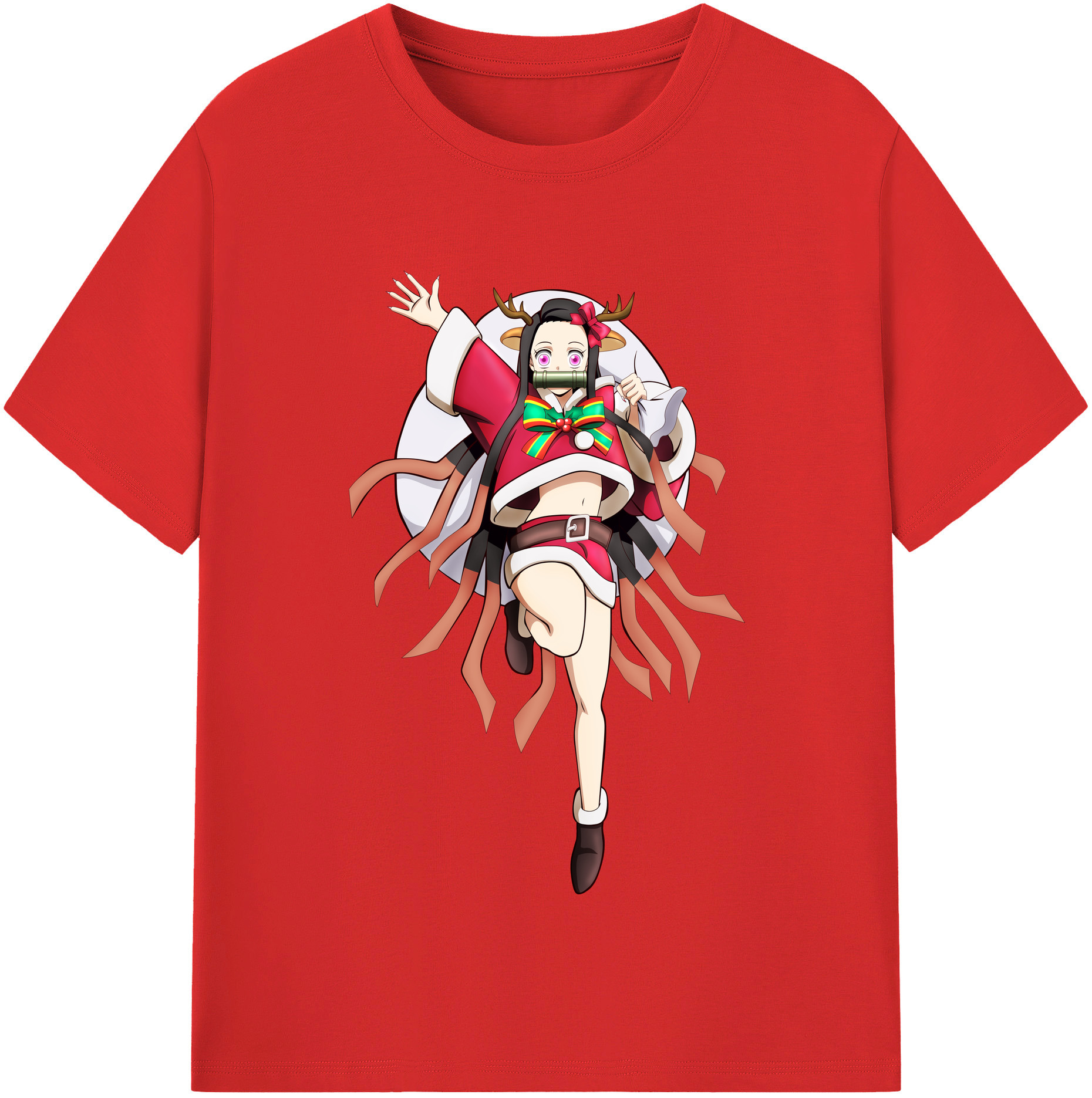 （画像用） 鬼滅の刃（きめつのやいば）竈門 禰󠄀豆子／かまど ねずこ Kamado Nezuko レディースカジュアルプリントTシャツ（綿100％）