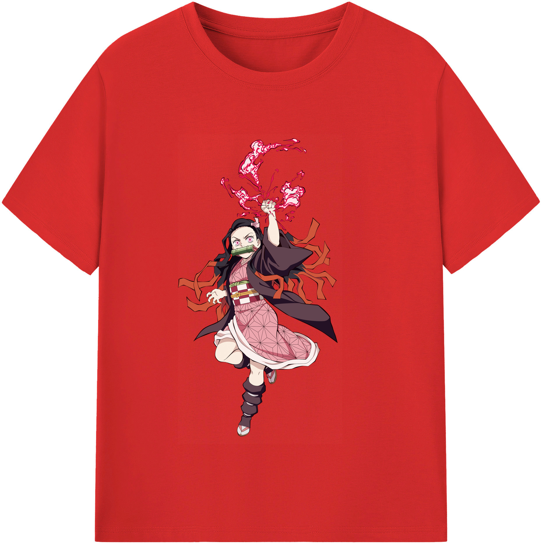 （画像用） 鬼滅の刃（きめつのやいば）竈門 禰󠄀豆子／かまど ねずこ Kamado Nezuko レディースカジュアルプリントTシャツ（綿100％）