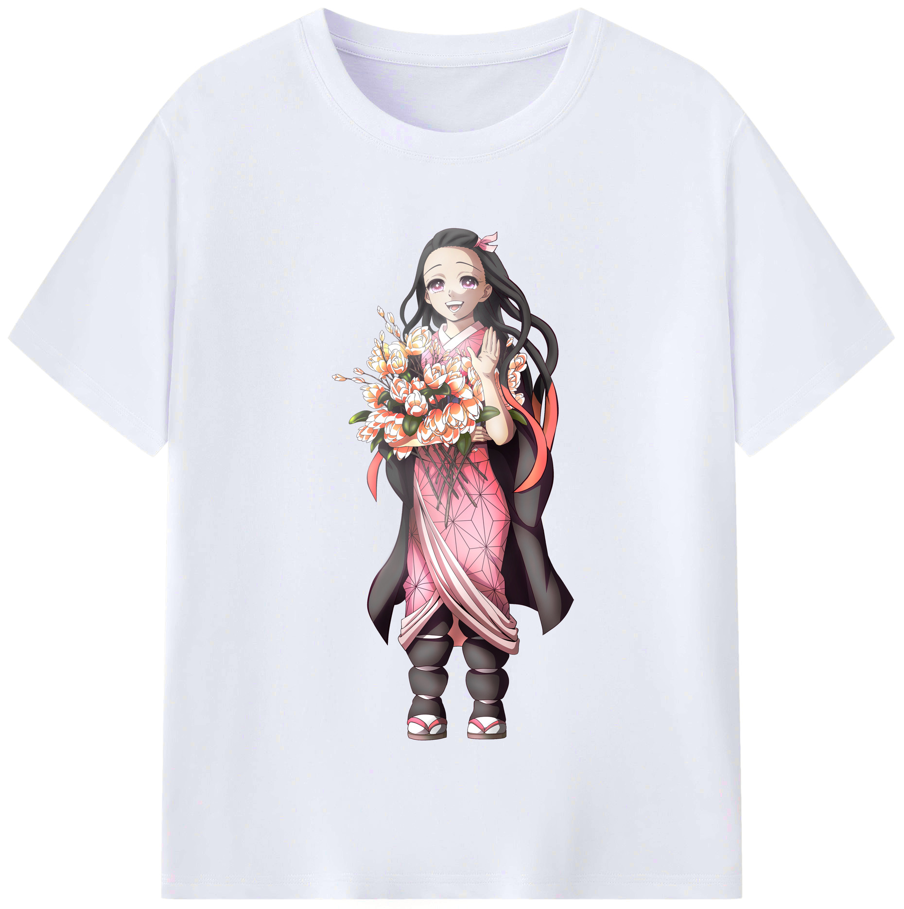 （画像用） 鬼滅の刃（きめつのやいば）竈門 禰󠄀豆子／かまど ねずこ Kamado Nezuko レディースカジュアルプリントTシャツ（綿100％）
