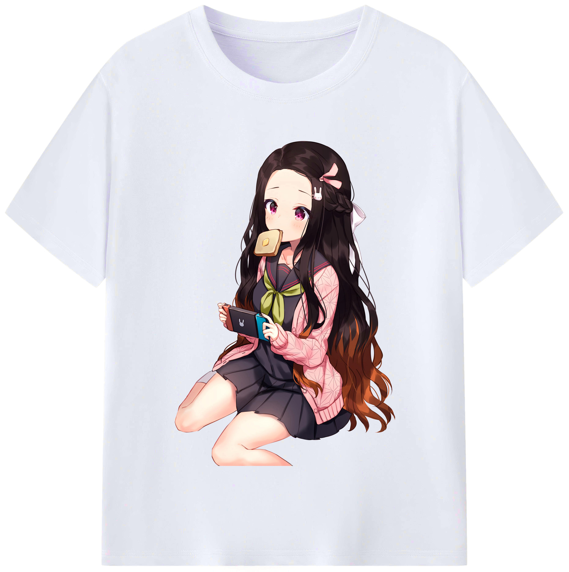 （画像用） 鬼滅の刃（きめつのやいば）竈門 禰󠄀豆子／かまど ねずこ Kamado Nezuko レディースカジュアルプリントTシャツ（綿100％）