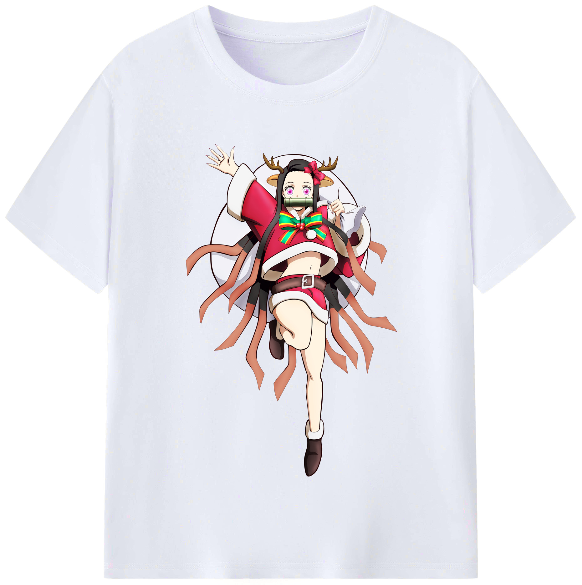 （画像用） 鬼滅の刃（きめつのやいば）竈門 禰󠄀豆子／かまど ねずこ Kamado Nezuko レディースカジュアルプリントTシャツ（綿100％）
