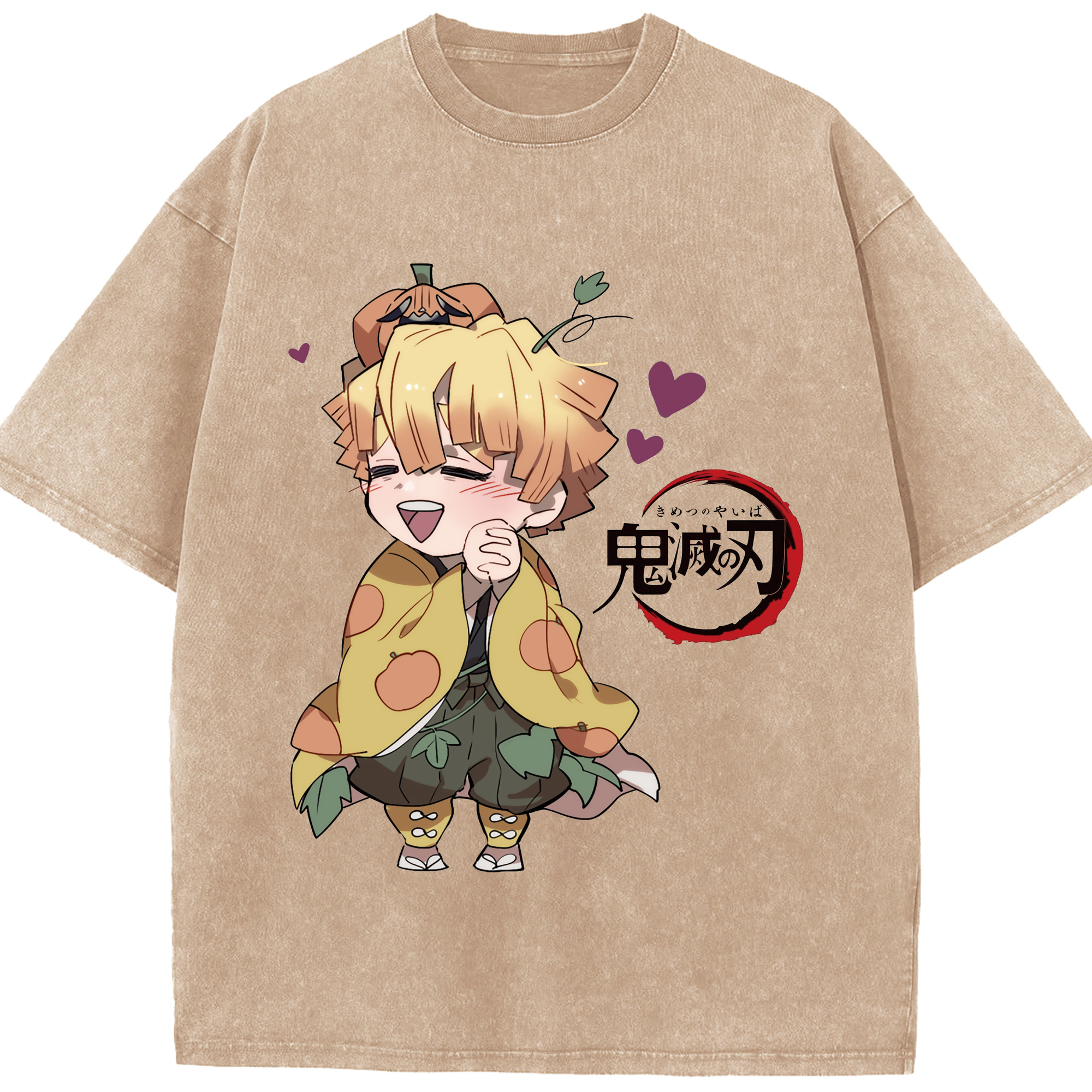 （画像用） 鬼滅の刃（きめつのやいば）我妻 善逸／あがつま ぜんいつ Agatsuma Zenitsu 綿100% ヴィンテージ風 半袖Tシャツ（フロントプリント）