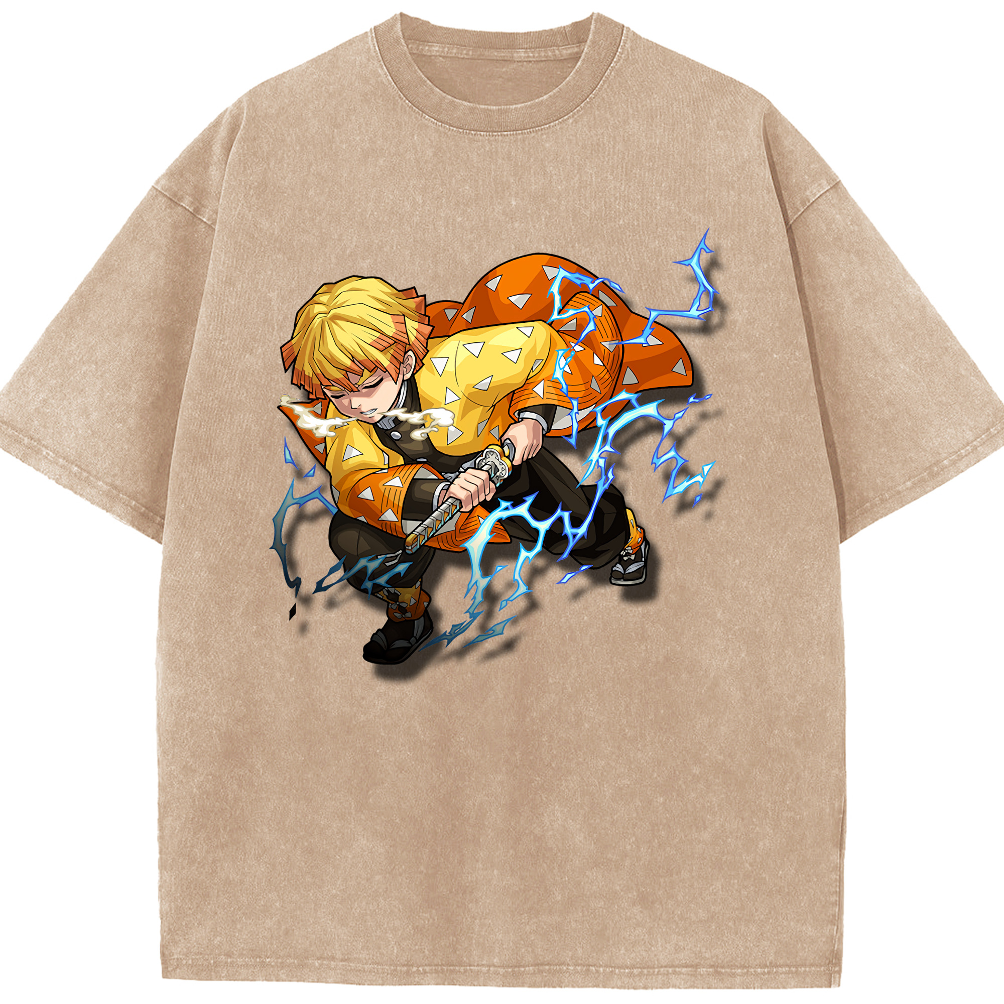 （画像用） 鬼滅の刃（きめつのやいば）我妻 善逸／あがつま ぜんいつ Agatsuma Zenitsu 綿100% ヴィンテージ風 半袖Tシャツ（フロントプリント）