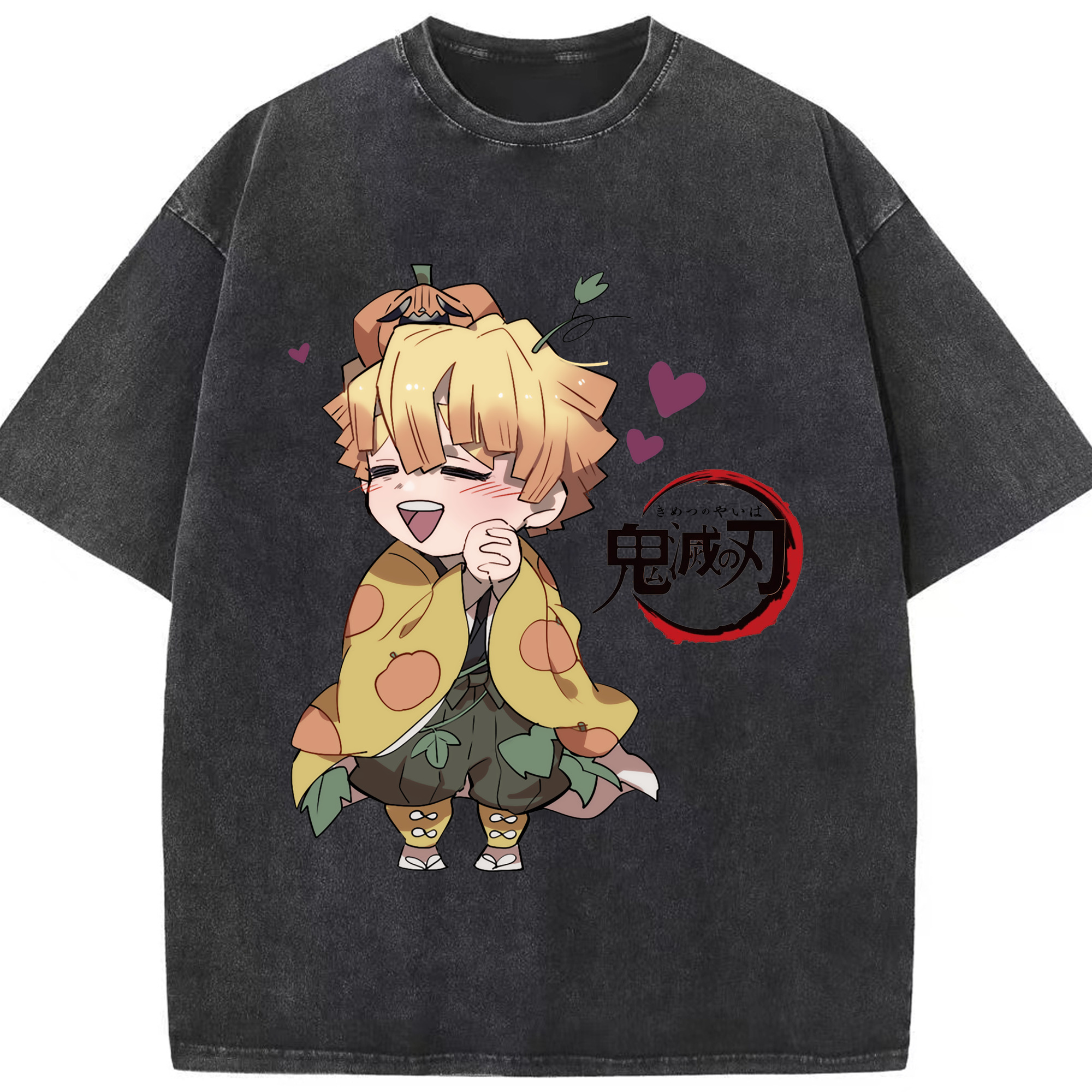 （画像用） 鬼滅の刃（きめつのやいば）我妻 善逸／あがつま ぜんいつ Agatsuma Zenitsu 綿100% ヴィンテージ風 半袖Tシャツ（フロントプリント）