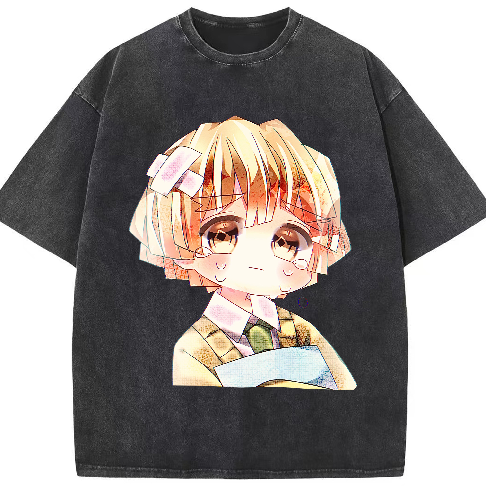（画像用） 鬼滅の刃（きめつのやいば）我妻 善逸／あがつま ぜんいつ Agatsuma Zenitsu 綿100% ヴィンテージ風 半袖Tシャツ（フロントプリント）