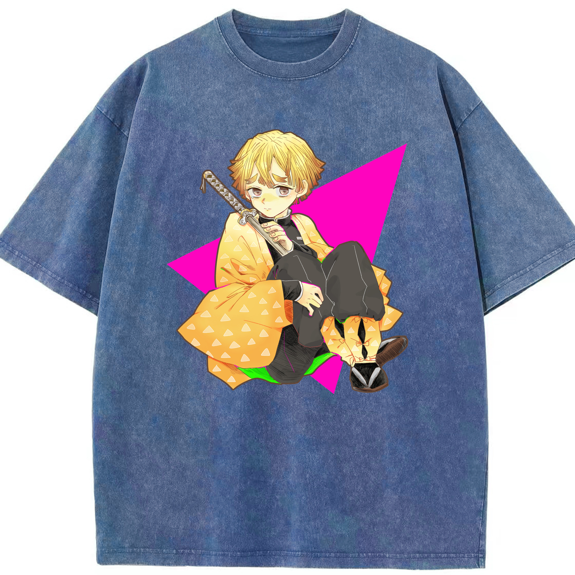 （画像用） 鬼滅の刃（きめつのやいば）我妻 善逸／あがつま ぜんいつ Agatsuma Zenitsu 綿100% ヴィンテージ風 半袖Tシャツ（フロントプリント）