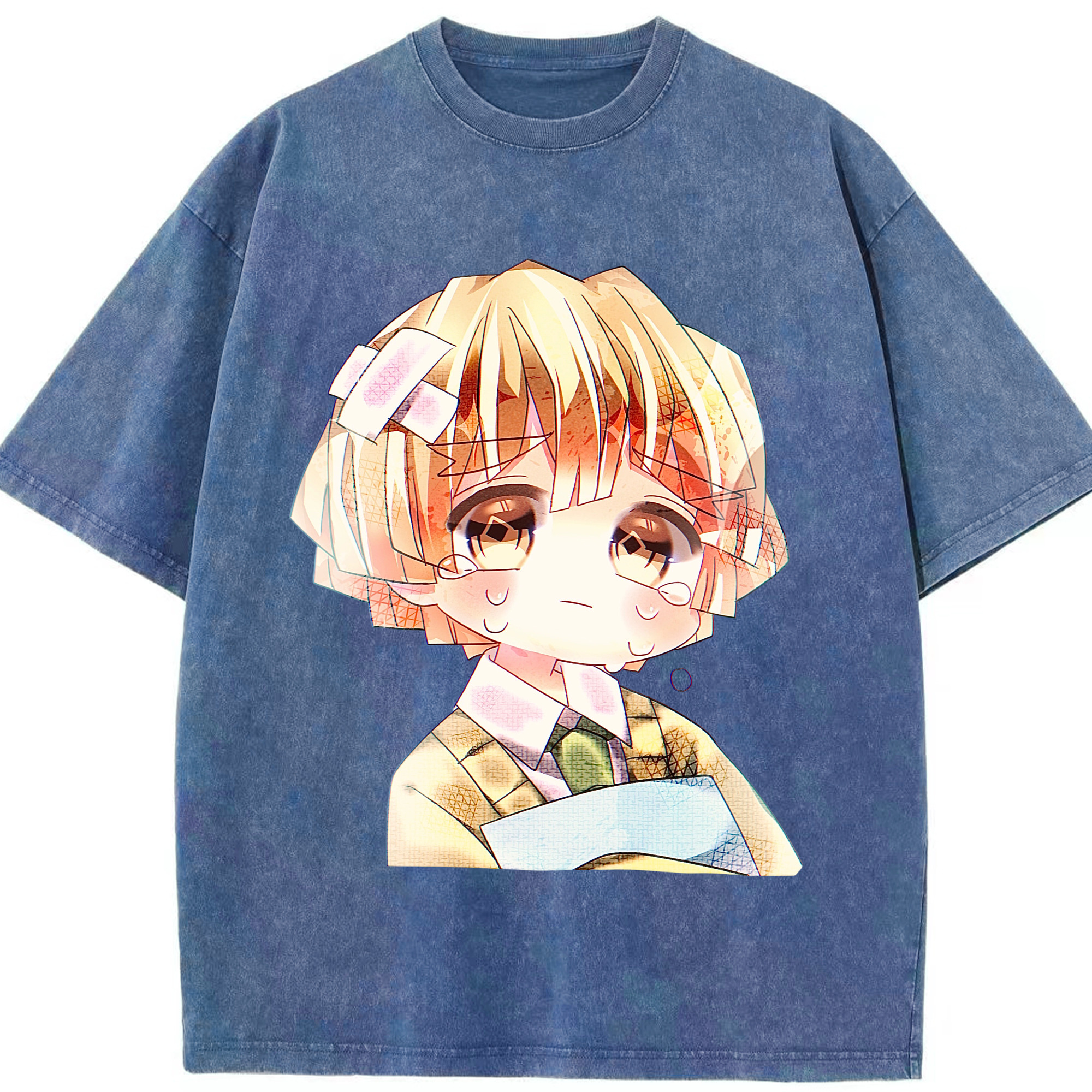 （画像用） 鬼滅の刃（きめつのやいば）我妻 善逸／あがつま ぜんいつ Agatsuma Zenitsu 綿100% ヴィンテージ風 半袖Tシャツ（フロントプリント）